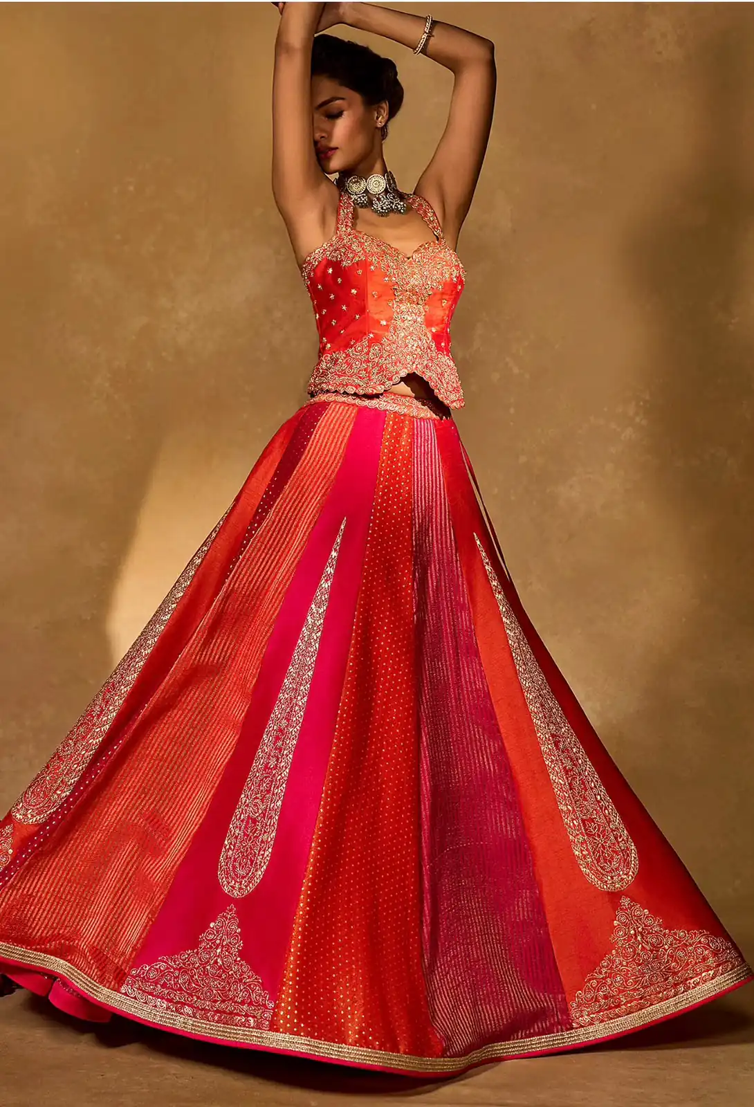 Aglow Orange Chinon Silk Multi Thread Work Lehenga Choli - Image 8