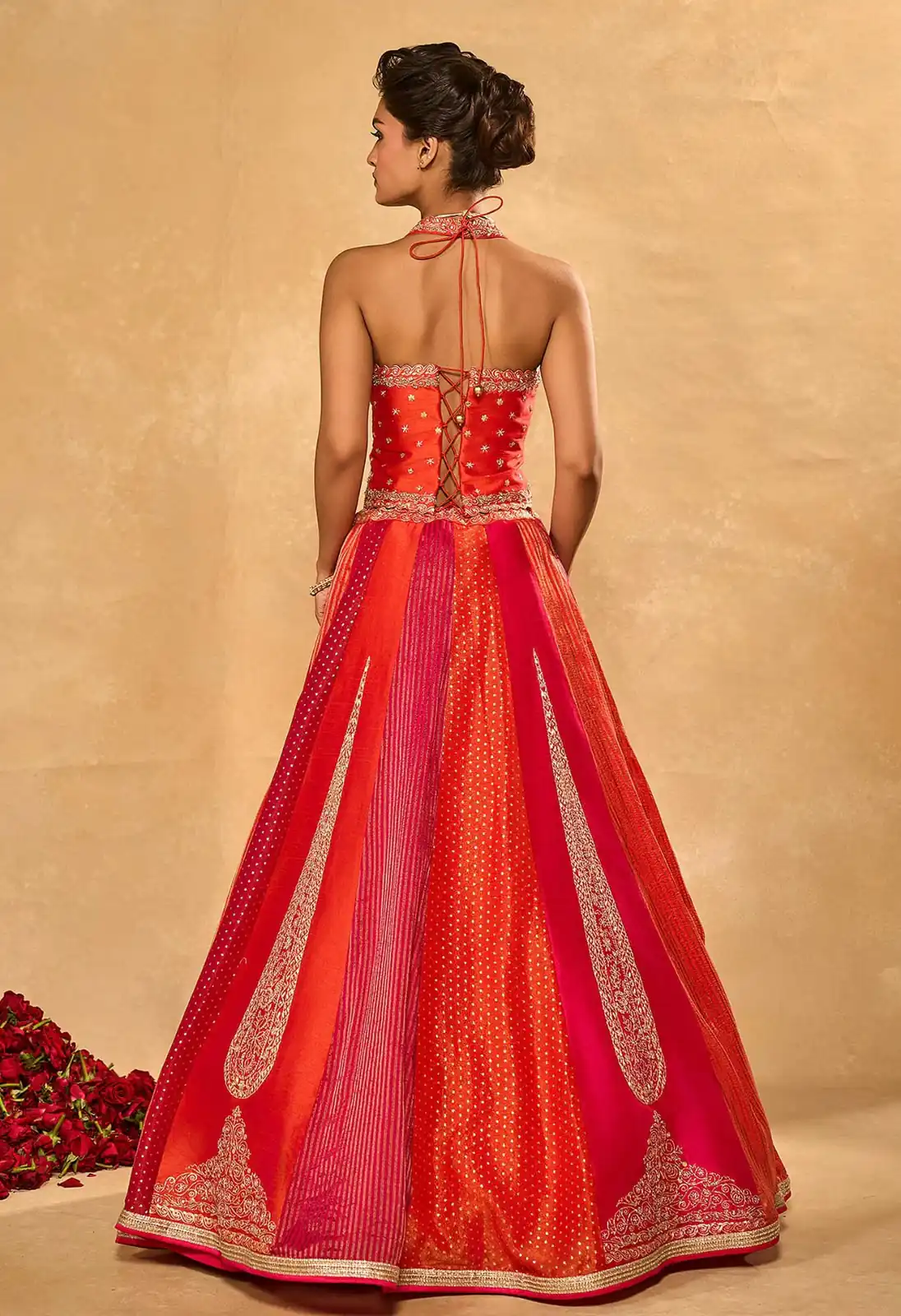 Aglow Orange Chinon Silk Multi Thread Work Lehenga Choli - Image 5
