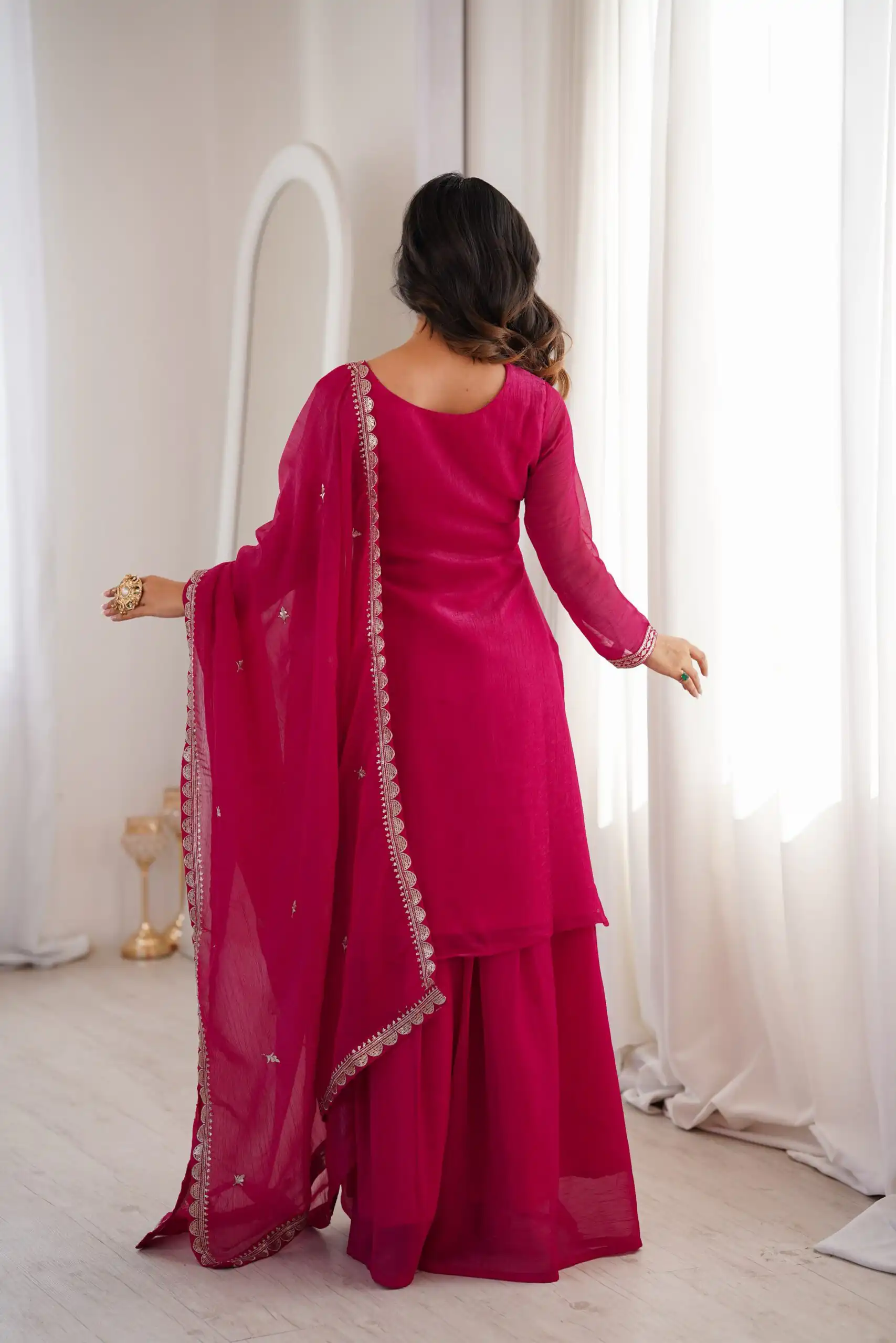 Aglow Pink Crunchy Silk Sequence Work Salwar Suit - Image 7
