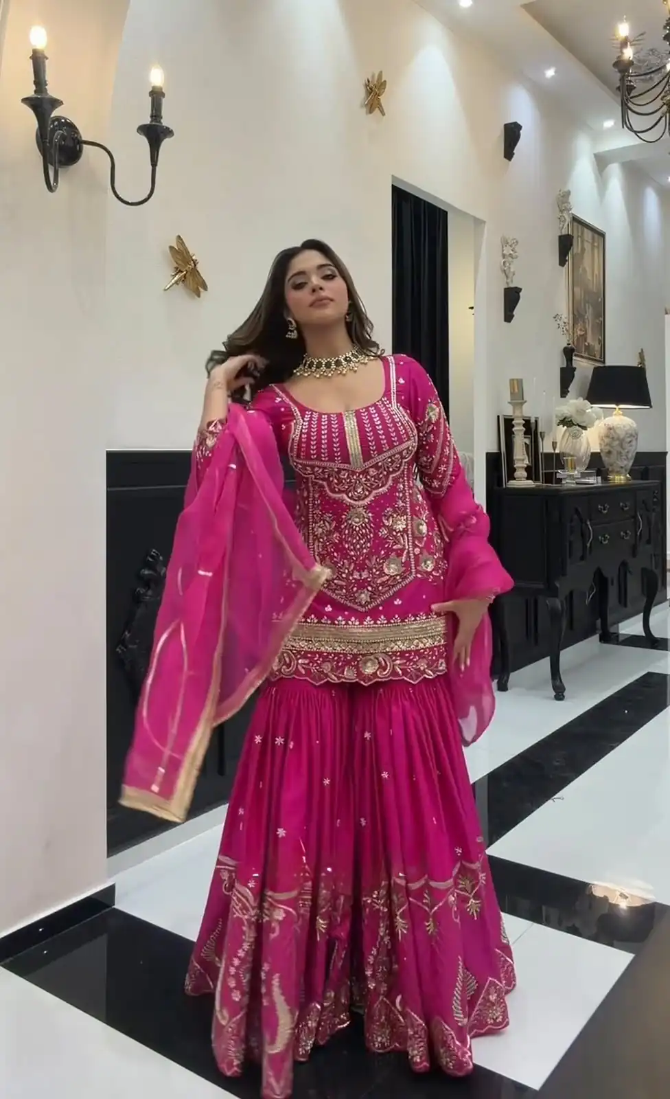 Aglow Pink Sindoor Silk Sequins Work Salwar Suit - Image 2