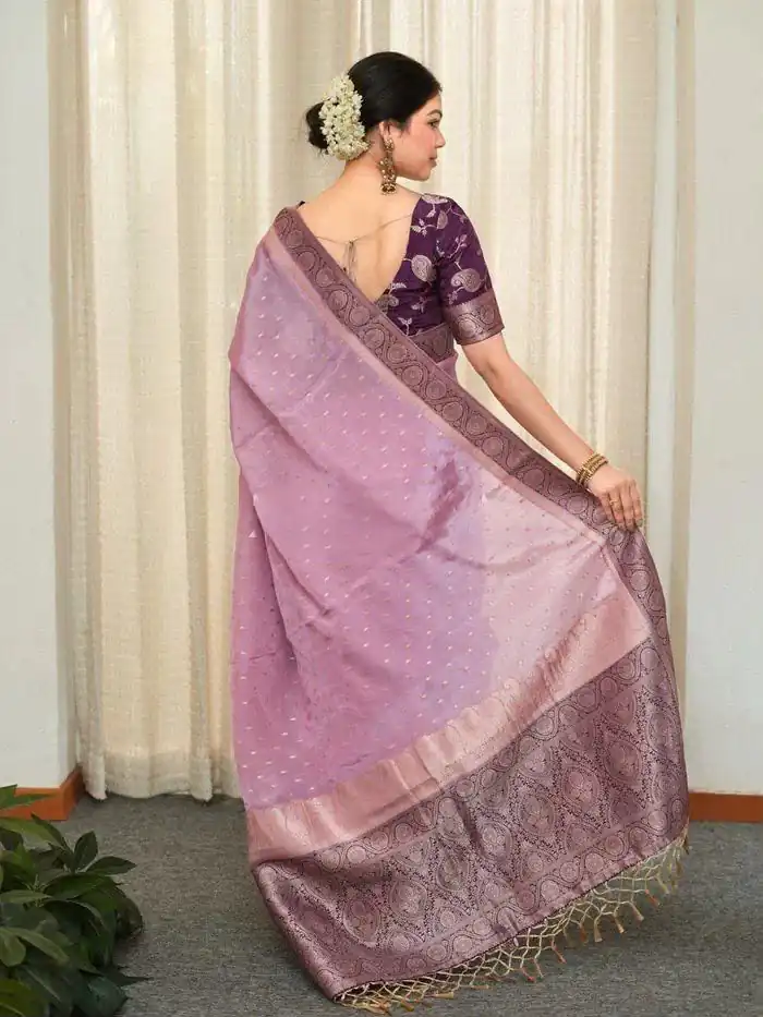 Alluring Lavender Soft Silk Jacquard All Over Saree - Image 5