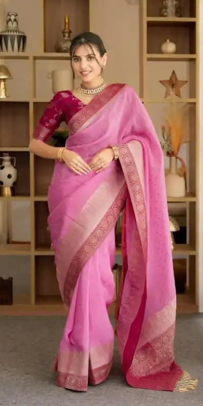 Alluring Pink Soft Silk Jacquard All Over Saree