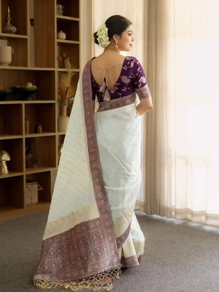 Alluring Purple Soft Silk Jacquard All Over Saree - Image 3