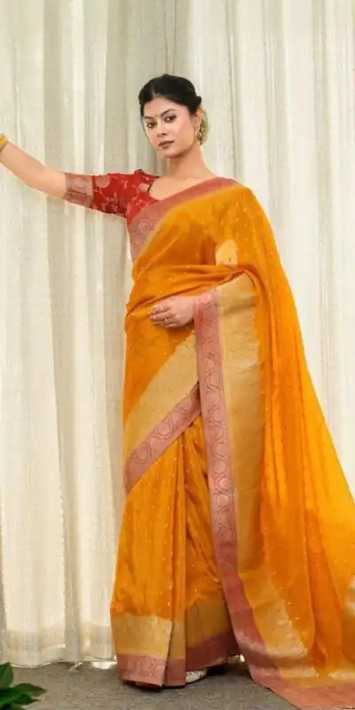Alluring Yellow Soft Silk Jacquard All Over Saree
