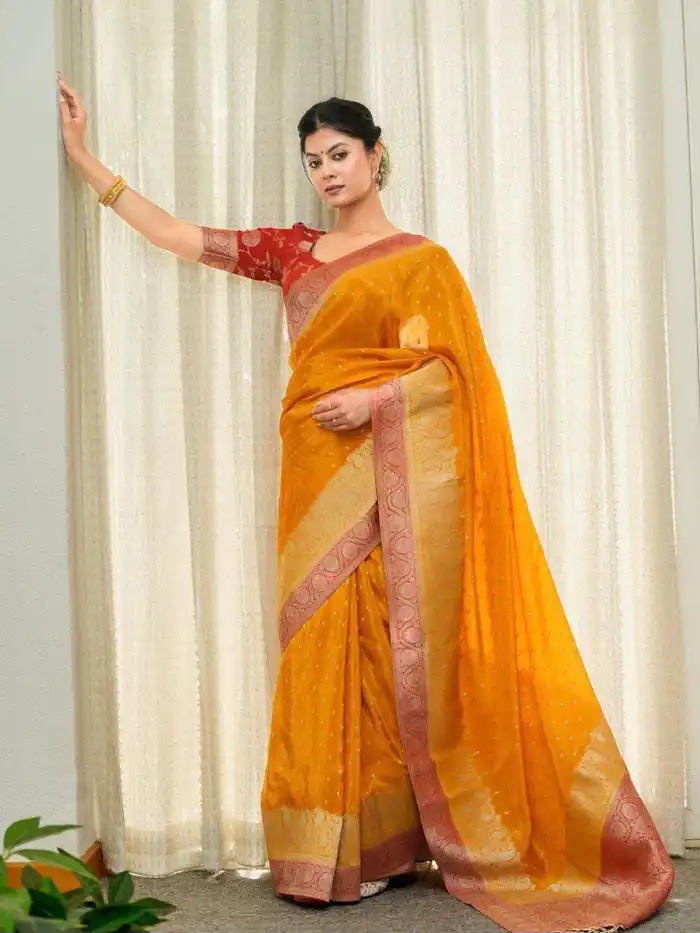 Alluring Yellow Soft Silk Jacquard All Over Saree