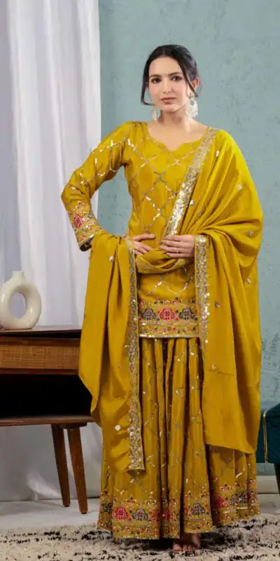 Alternative view of Angelic Mustered Chinon Silk Sequence Work Salwar Suit