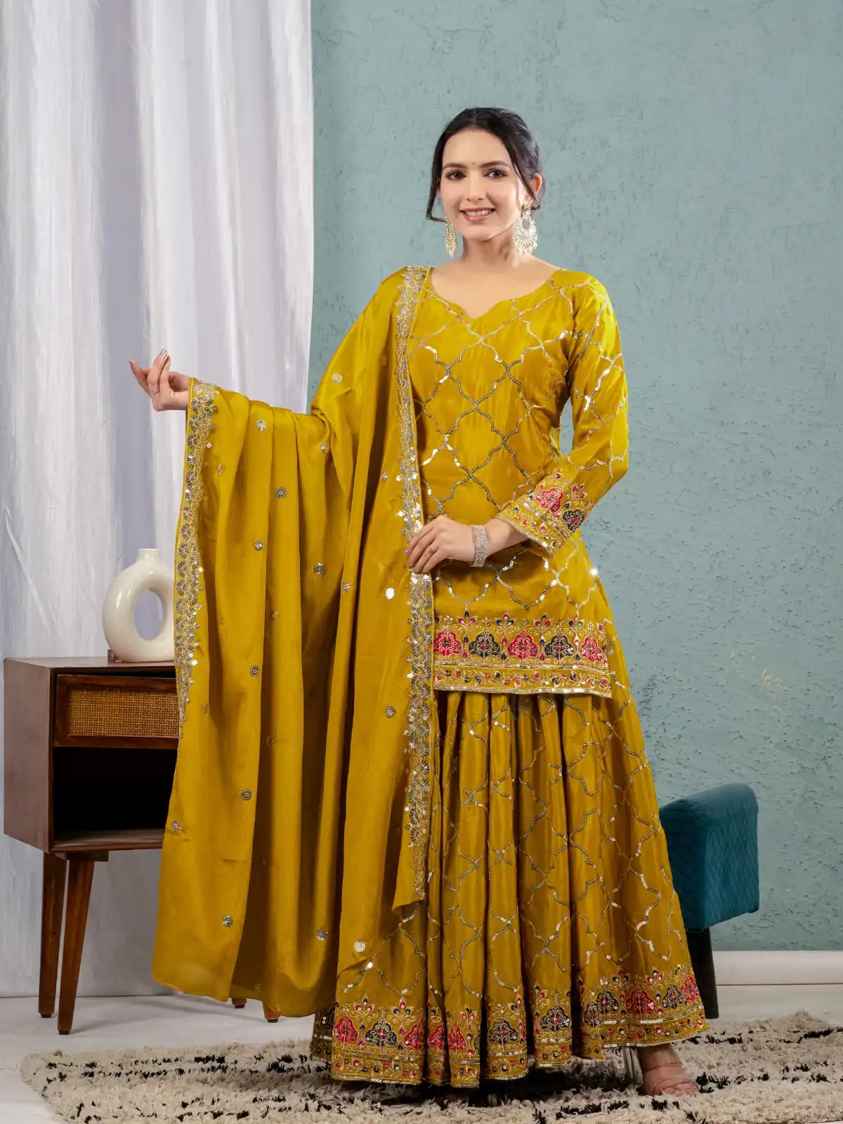 Angelic Mustered Chinon Silk Sequence Work Salwar Suit