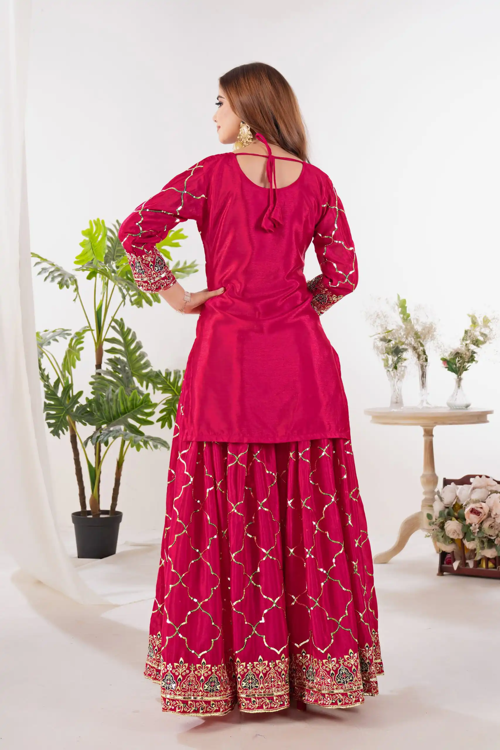 Angelic Pink Chinon Silk Sequence Work Salwar Suit - Image 5