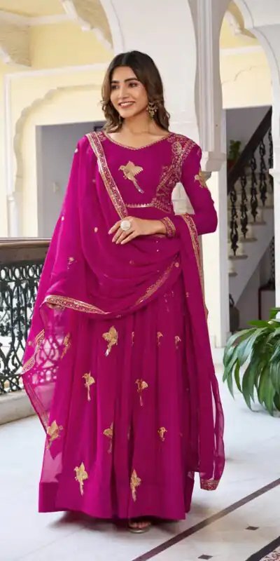 Alternative view of Angelic Pink Faux Georgette Thread Work Gown