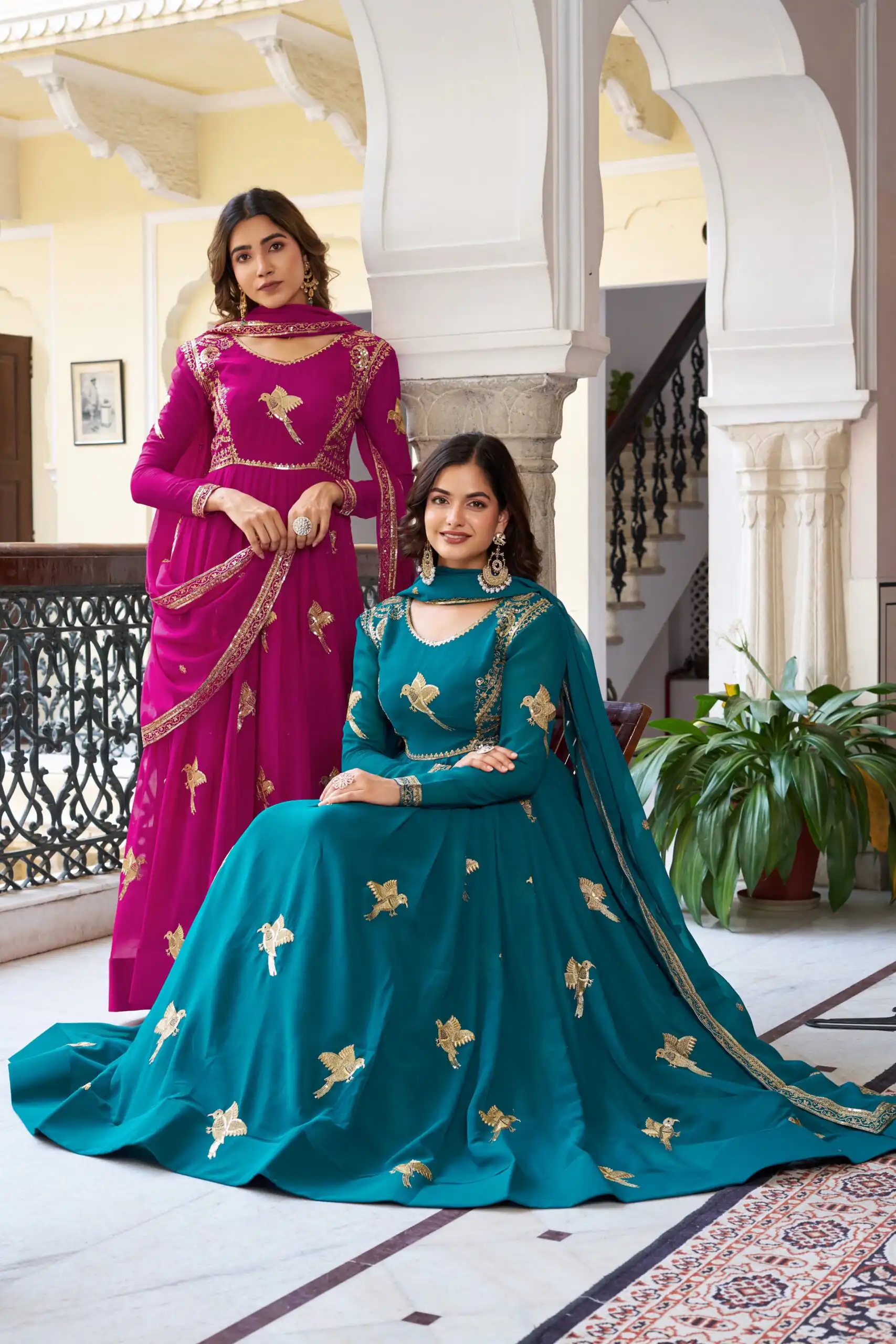 Angelic Pink Faux Georgette Thread Work Gown - Image 6