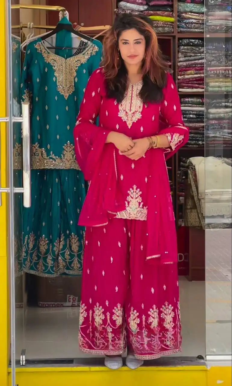 Angelic Red Chinon Silk Sequence Work Salwar Suit