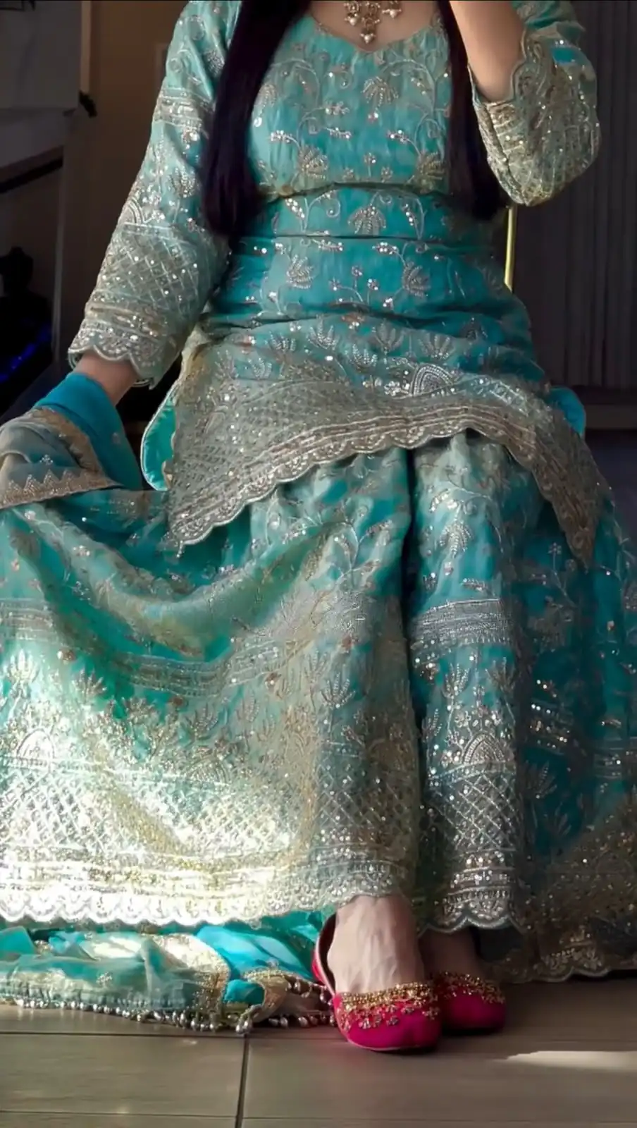 Cool Blue Fandy Crush Silk Sequins Work Salwar Suit - Image 3