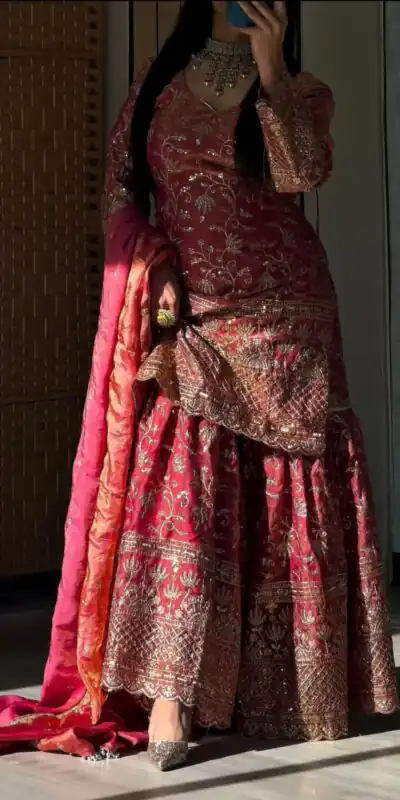 Alternative view of Cool Peach Fandy Crush Silk Sequins Work Salwar Suit