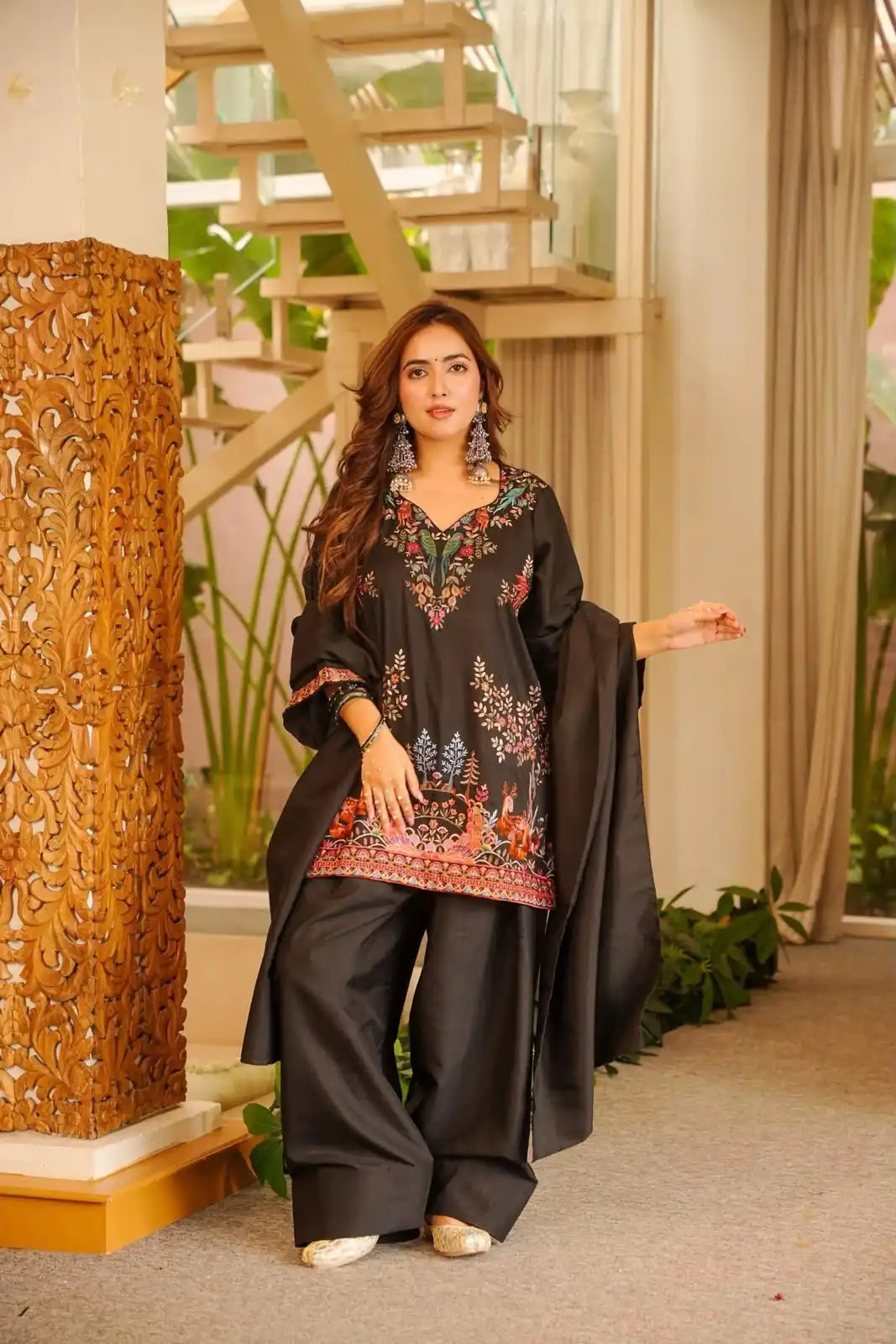 Fancy Black Rayon Thread Work Salwar Suit - Image 2