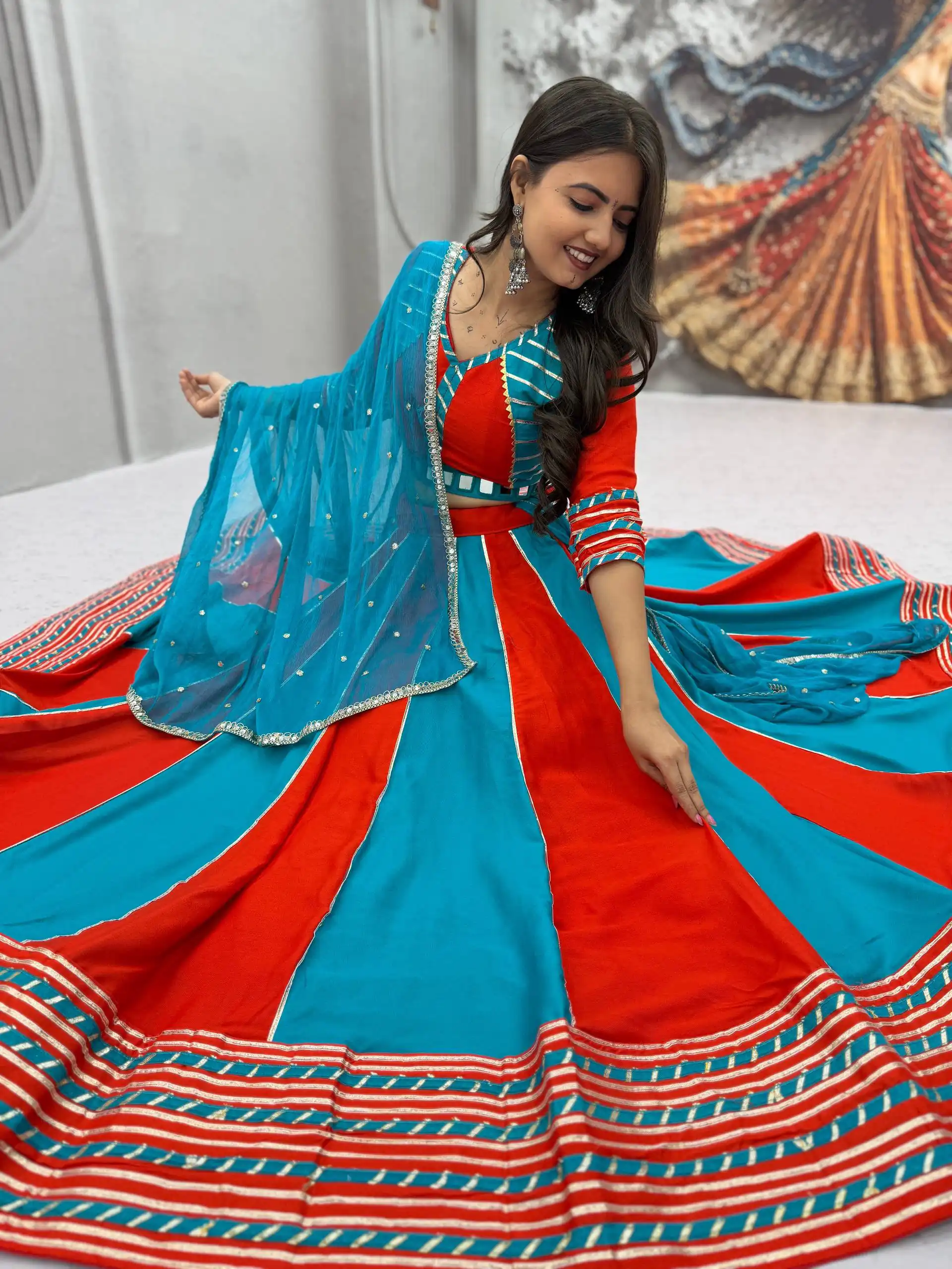 Fancy Blue Pure Cotton Hand Work Lehenga Choli