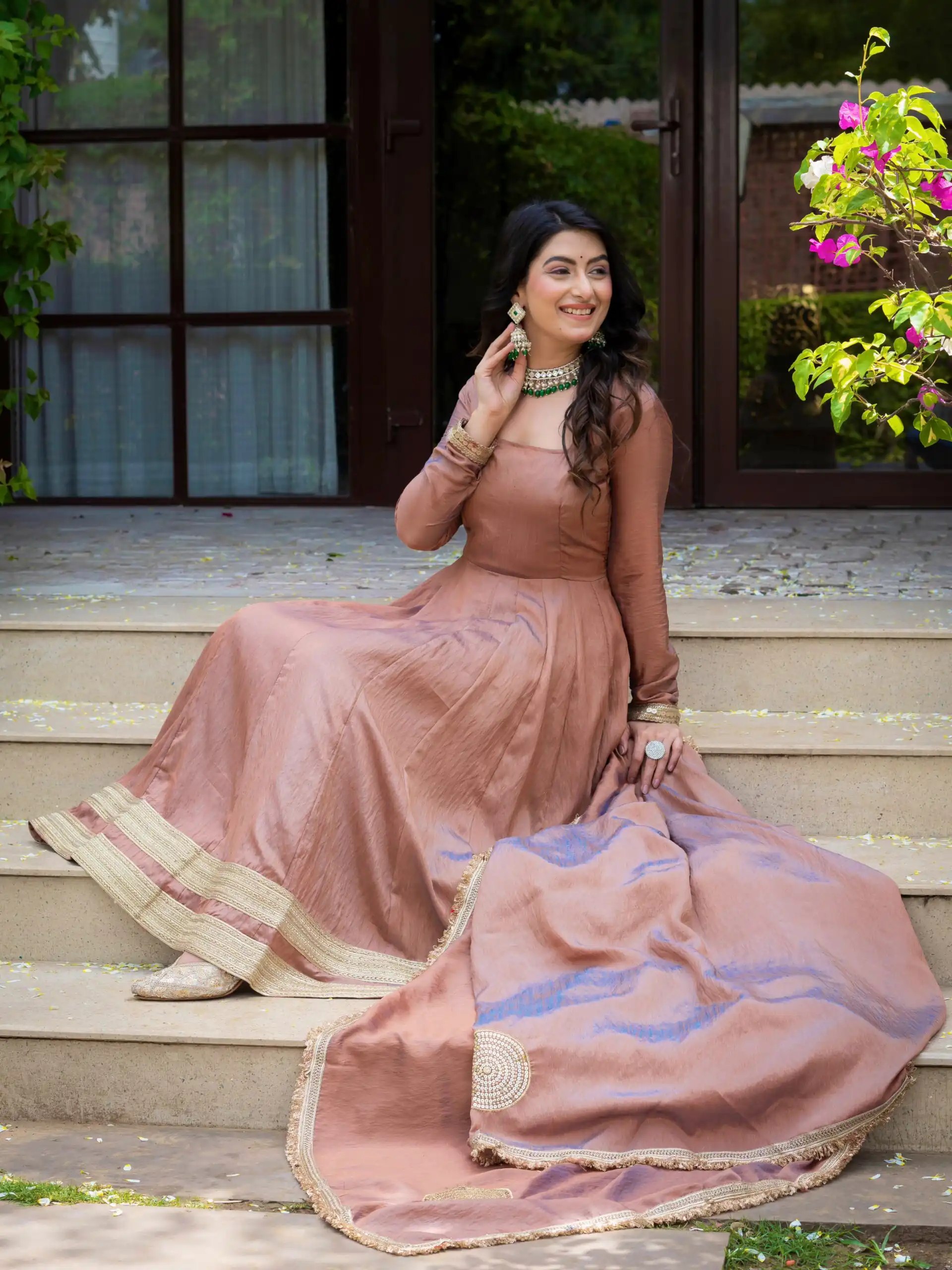 Fancy Brown Vichitra Embroidery Work Anarkali Suit - Image 8