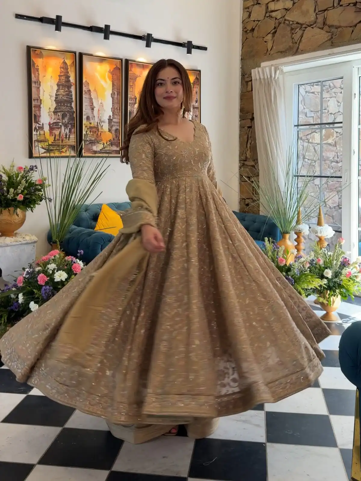 Fancy Chiku Fendy Crush Embroidery Work Gown - Image 3