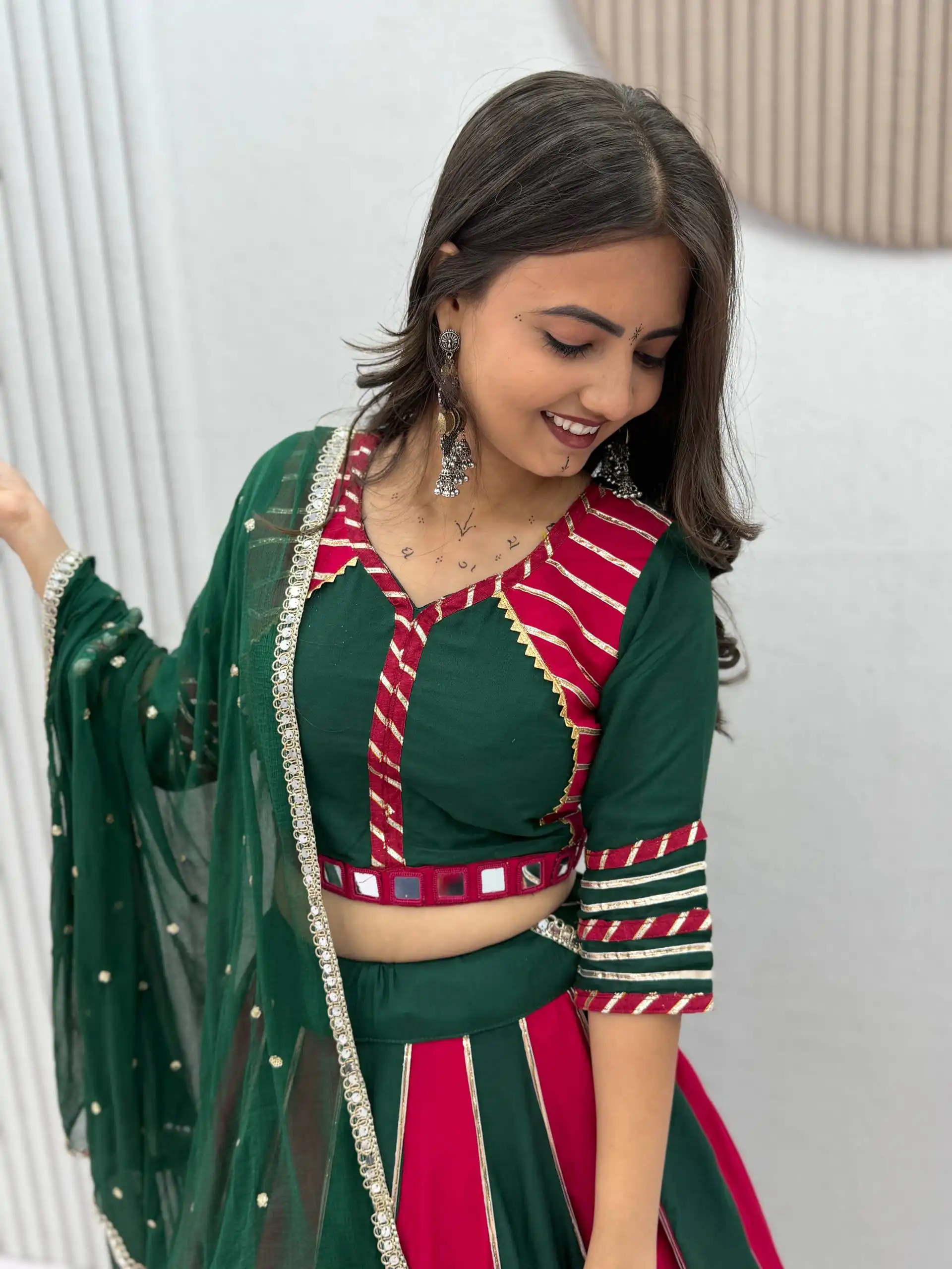 Fancy Green Pure Cotton Hand Work Lehenga Choli - Image 4