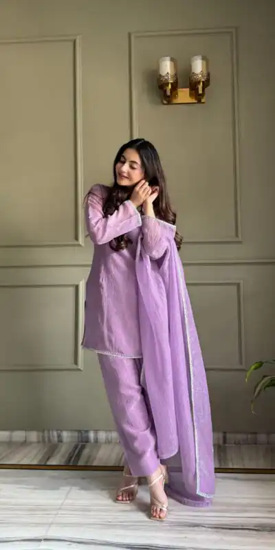 Alternative view of Fancy Lavender Crunchy Silk Siroski Work Salwar Suit