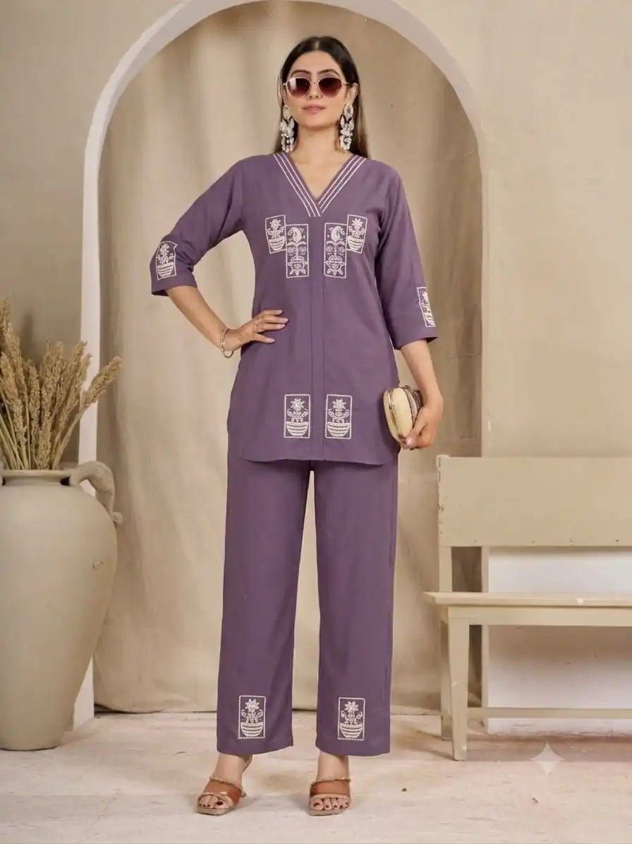 Fancy Lavender Rayon Thread Work Kurti