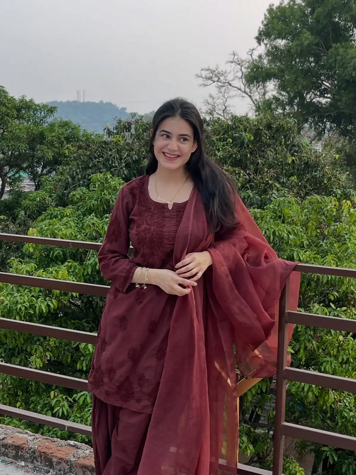Fancy Maroon Rayon Embroidery Work Salwar Suit - Image 2