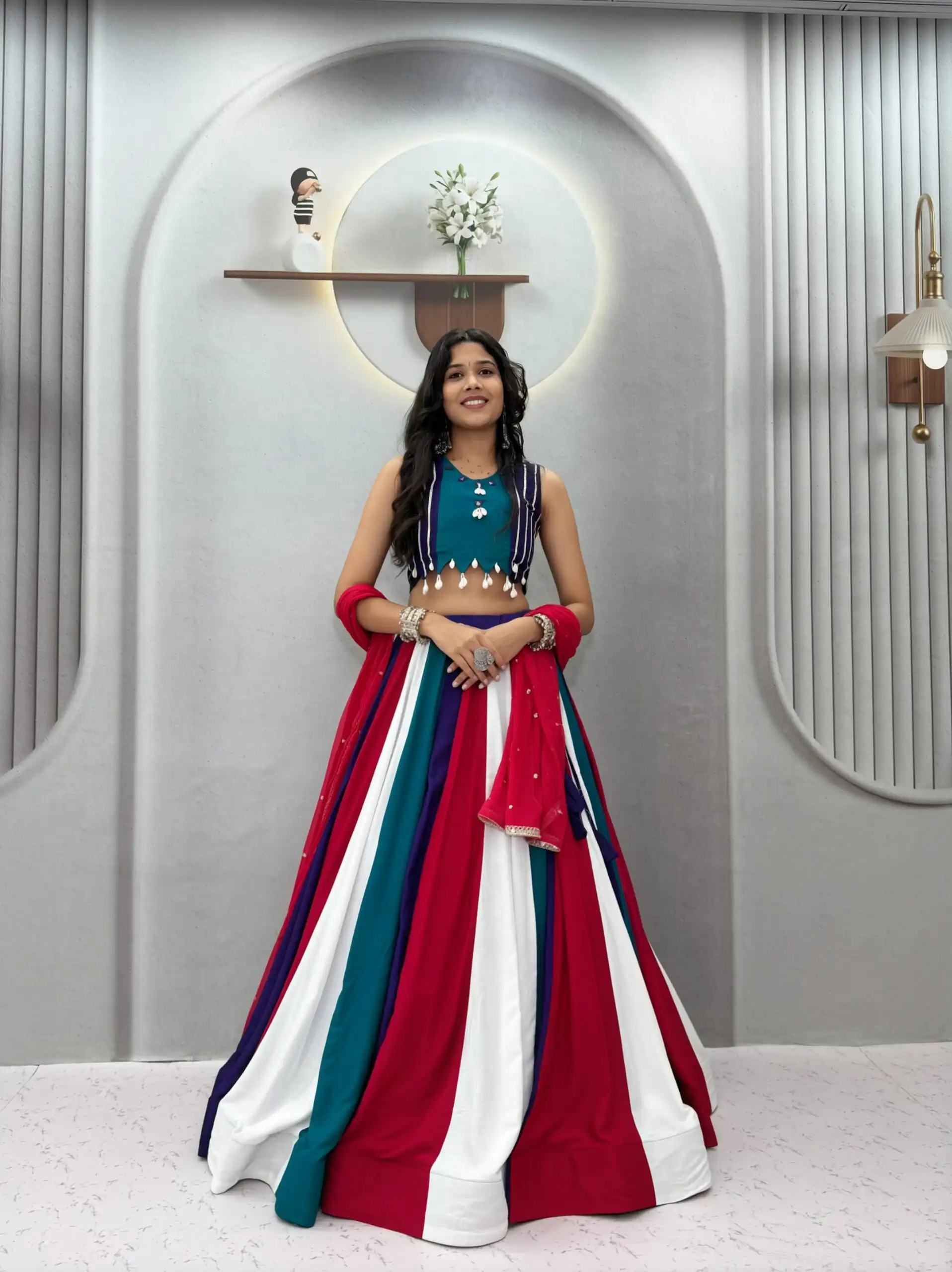 Fancy Multi Pure Cotton Thread Work Lehenga Choli