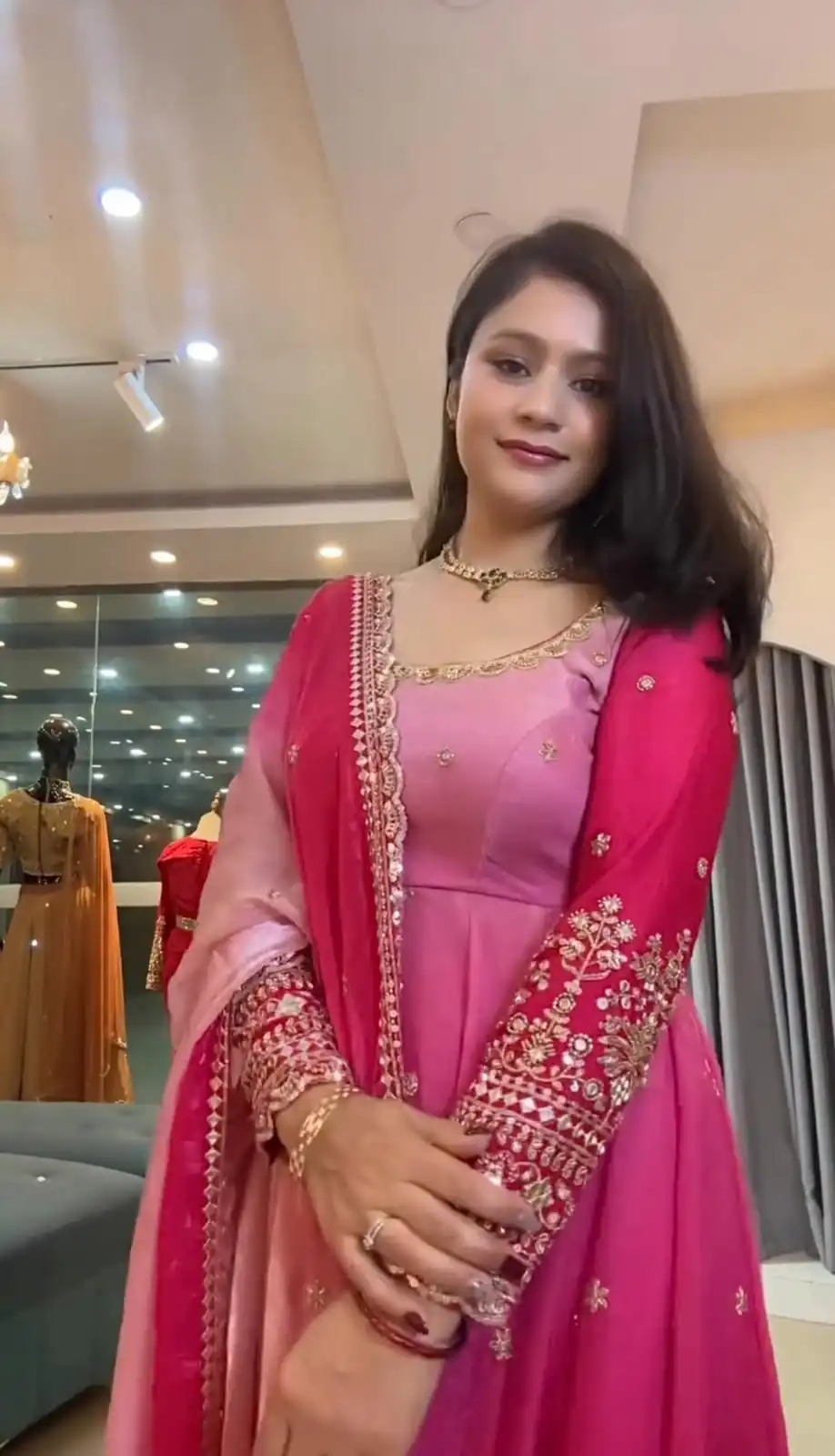 Fancy Pink Faux Georgette Embroider Work Gown - Image 5