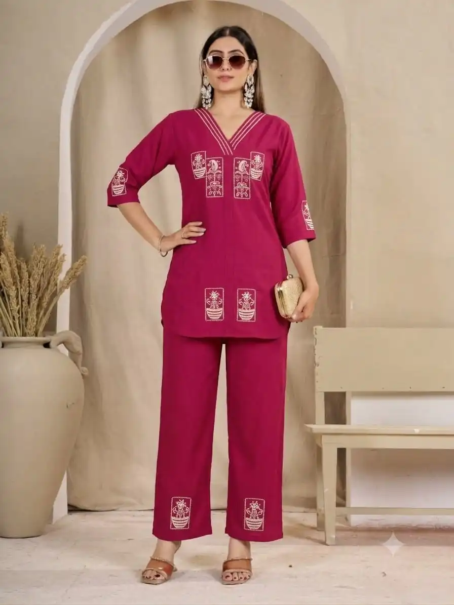 Fancy Pink Rayon Thread Work Kurti