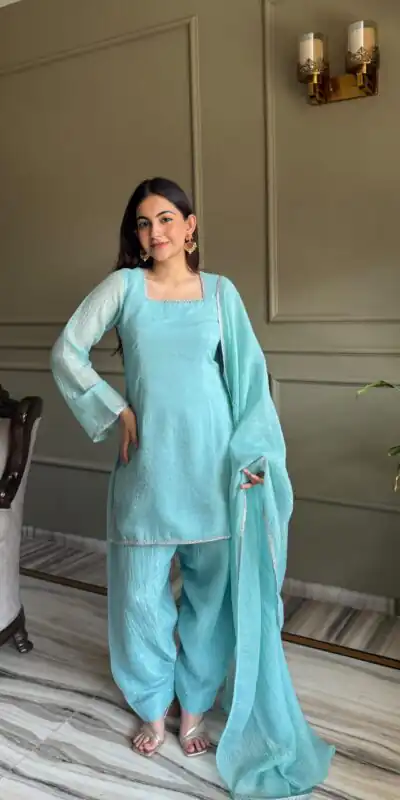 Alternative view of Fancy Sky Blue Crunchy Silk Siroski Work Salwar Suit