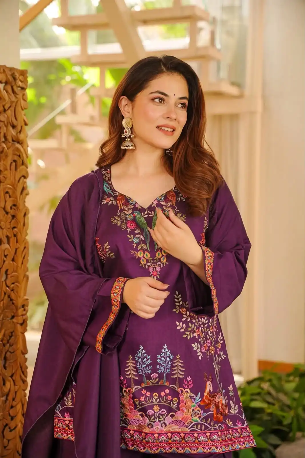Fancy Wine Rayon Thread Work Salwar Suit - Image 4