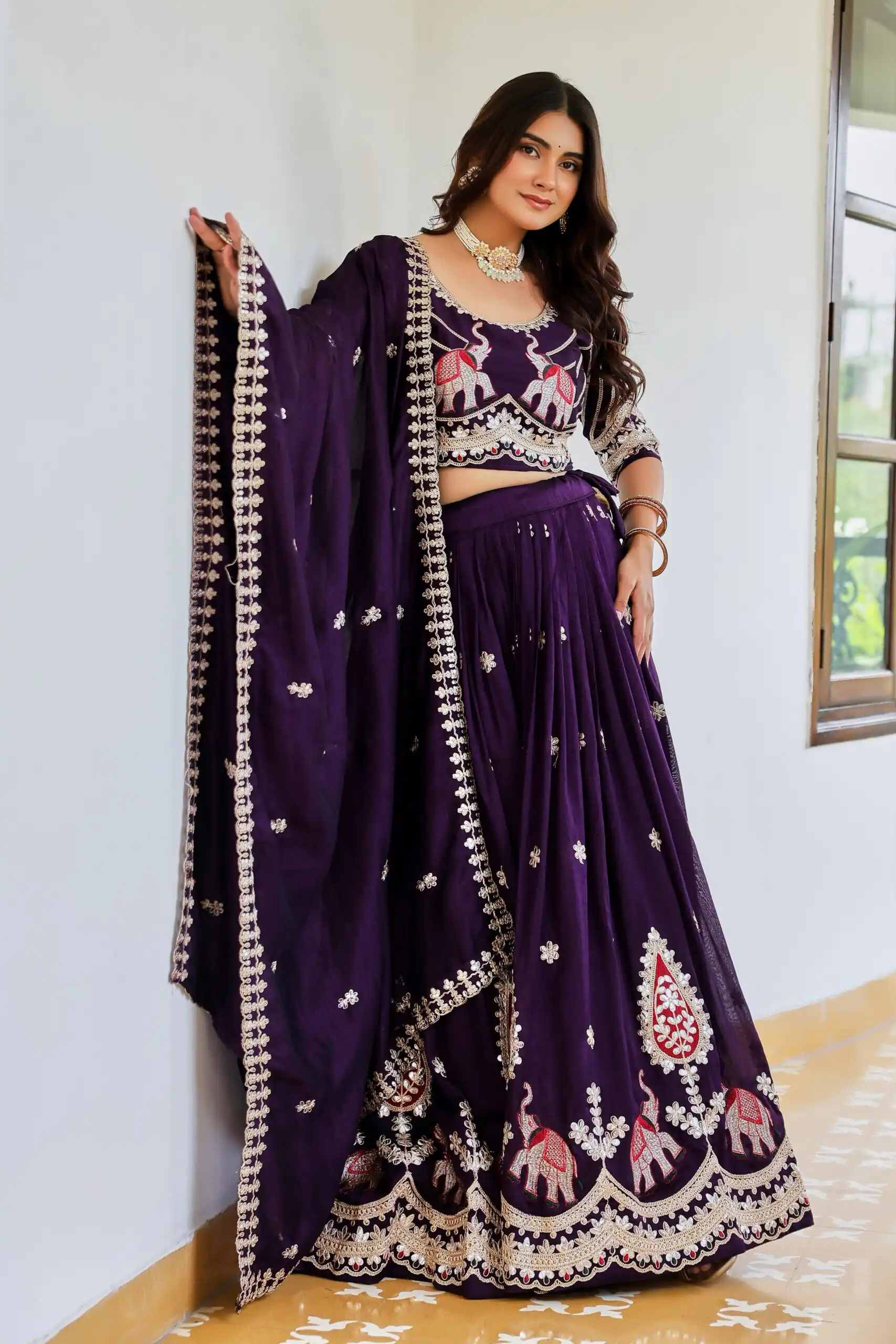 Fantastic Purple Vichitra Sequence Work Lehenga Choli