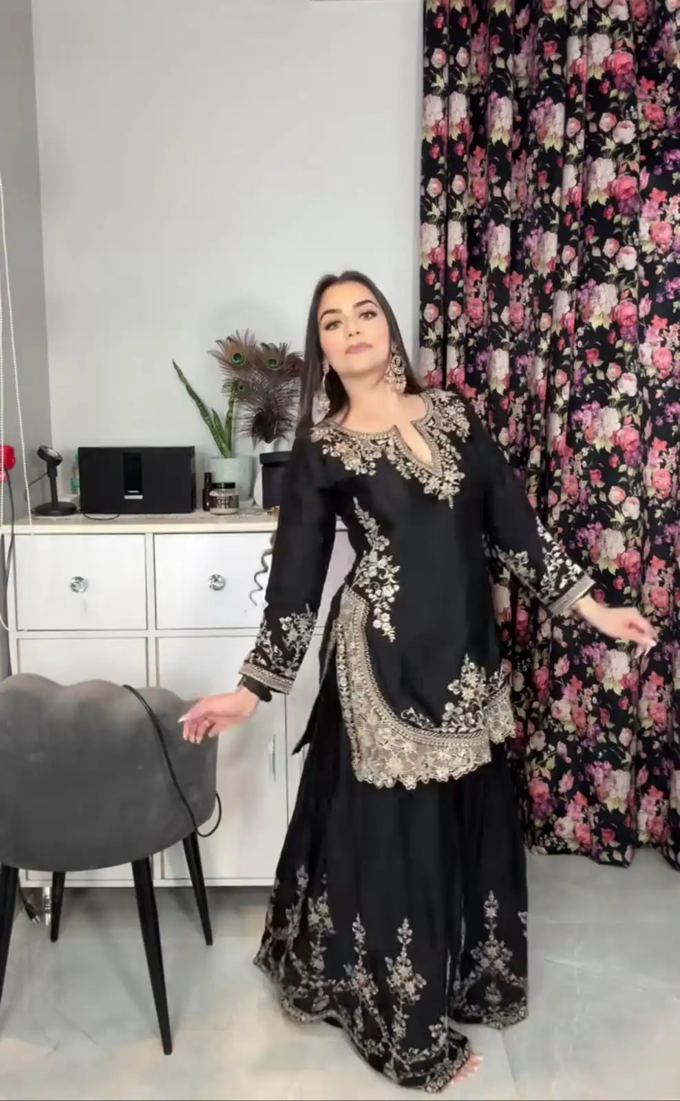 Glowing Black Chinon Sequence Work Salwar Suit - Image 2