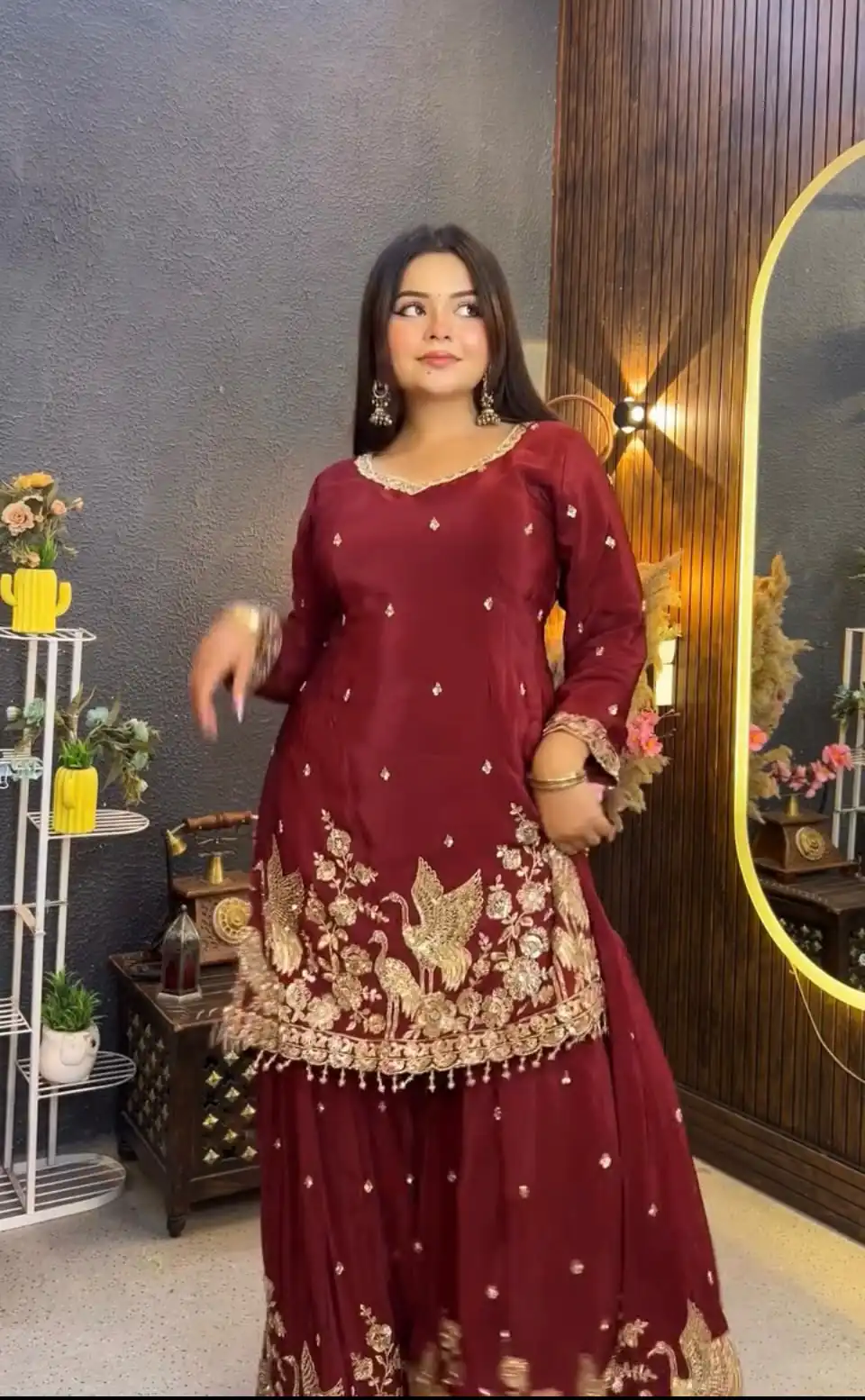 Glowing Maroon Chinon Embroidery Work Salwar Suit - Image 6