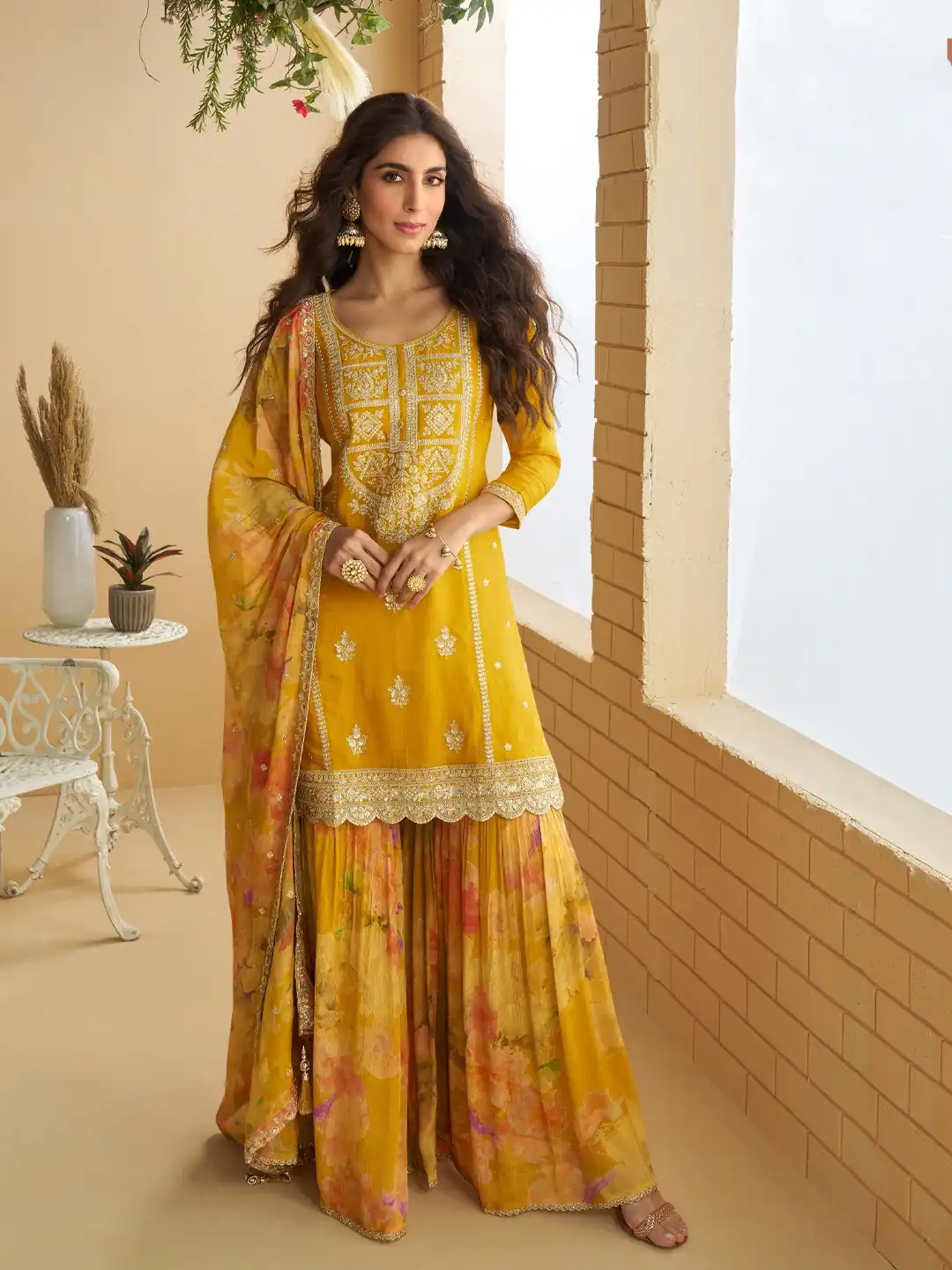 Glowing Mustered Chinon Sequence Work Salwar Suit