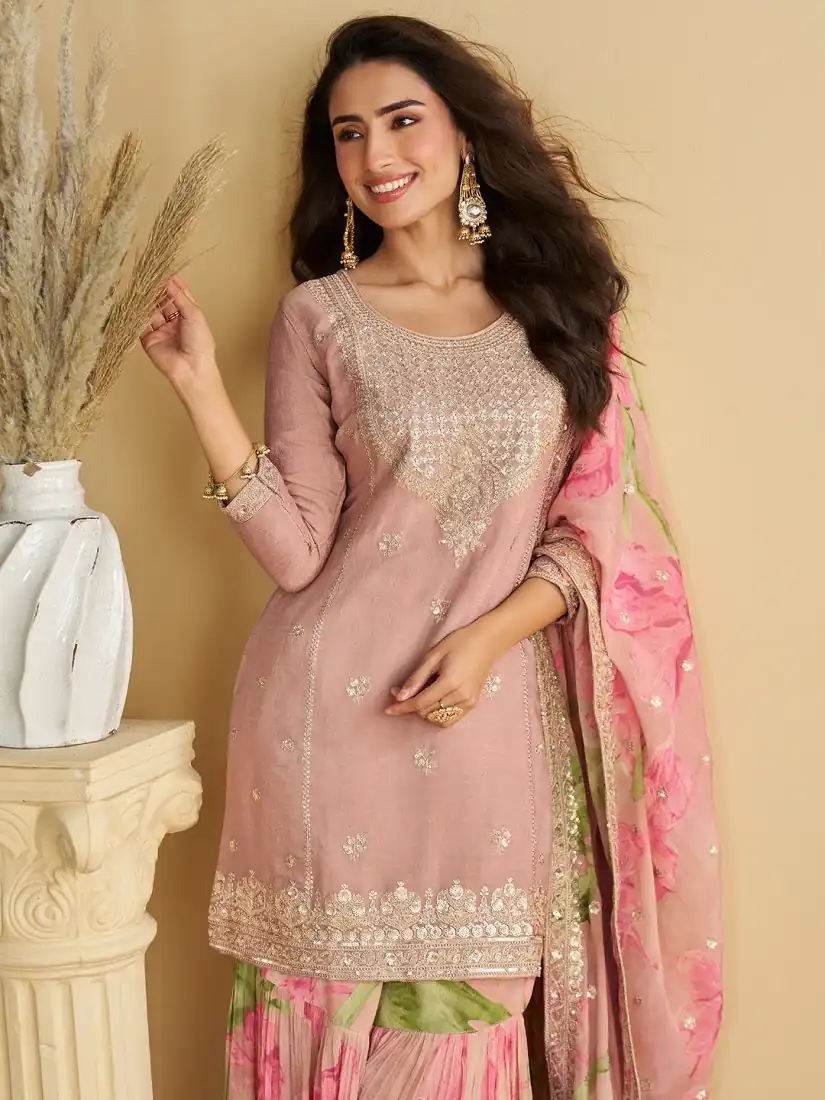 Glowing Pink Chinon Sequence Work Salwar Suit - Image 4