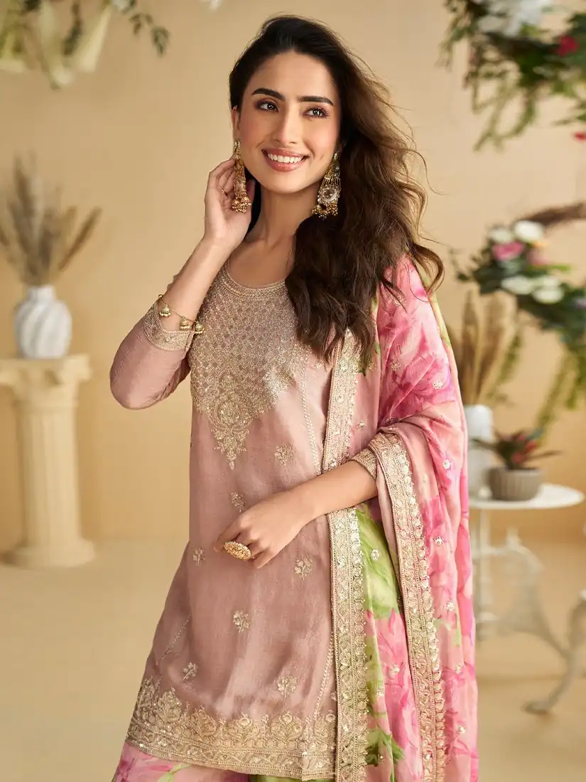 Glowing Pink Chinon Sequence Work Salwar Suit - Image 3