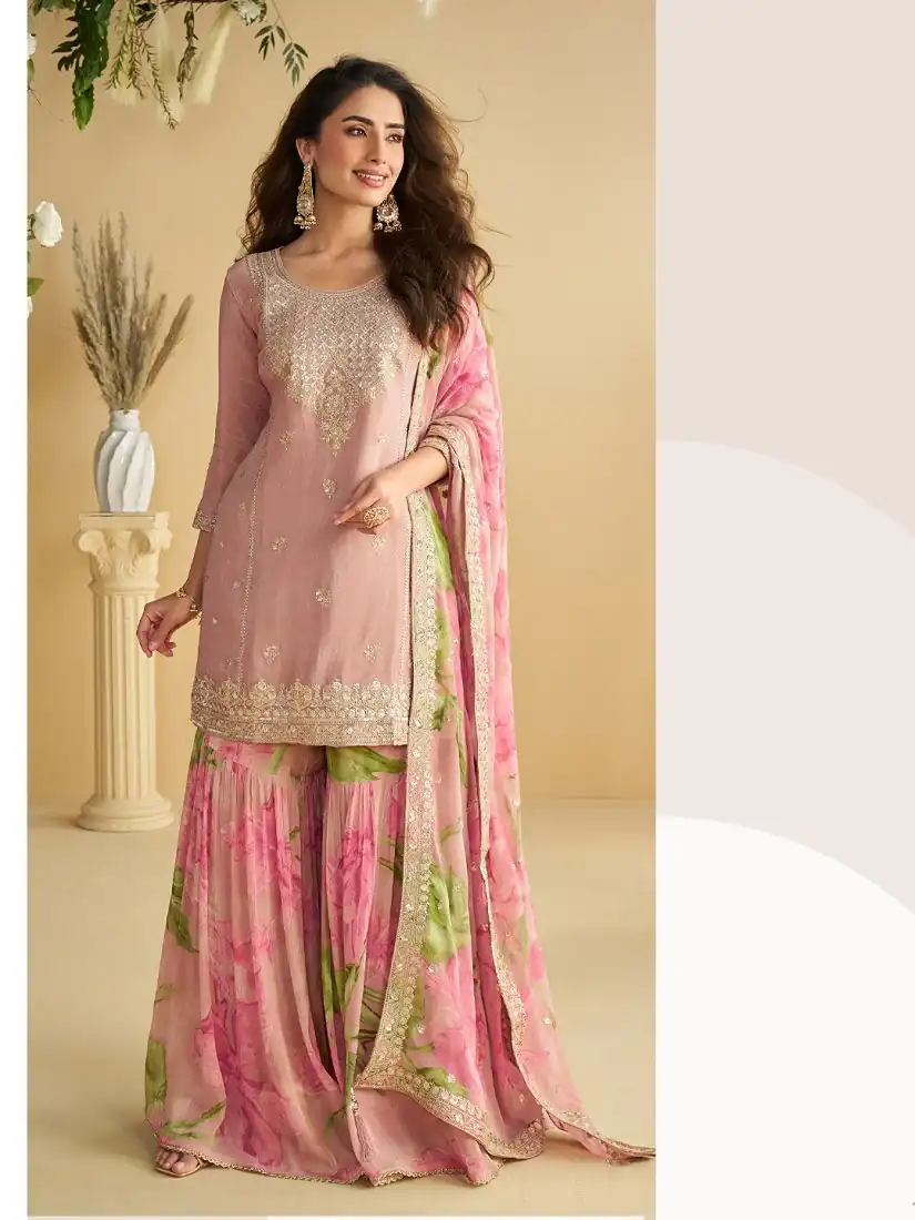 Glowing Pink Chinon Sequence Work Salwar Suit - Image 2
