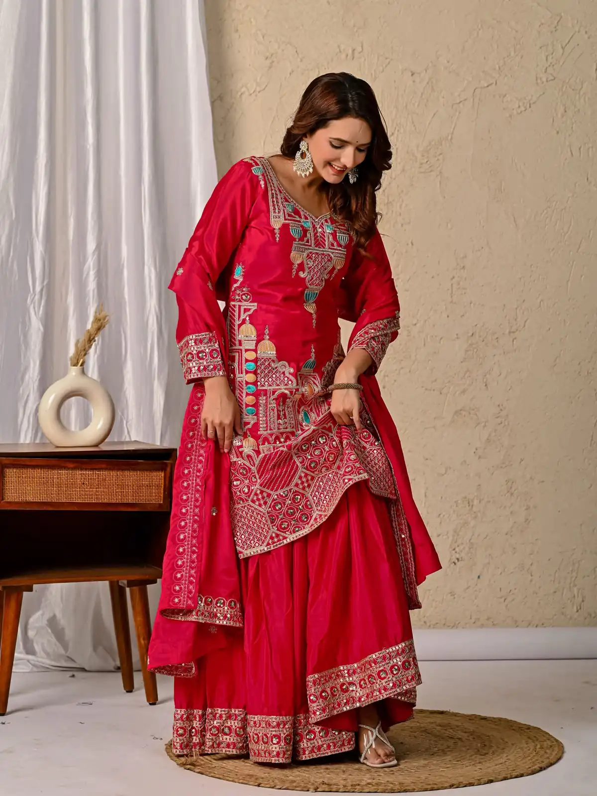 Glowing Red Chinon Silk Sequence Work Salwar Suit - Image 6