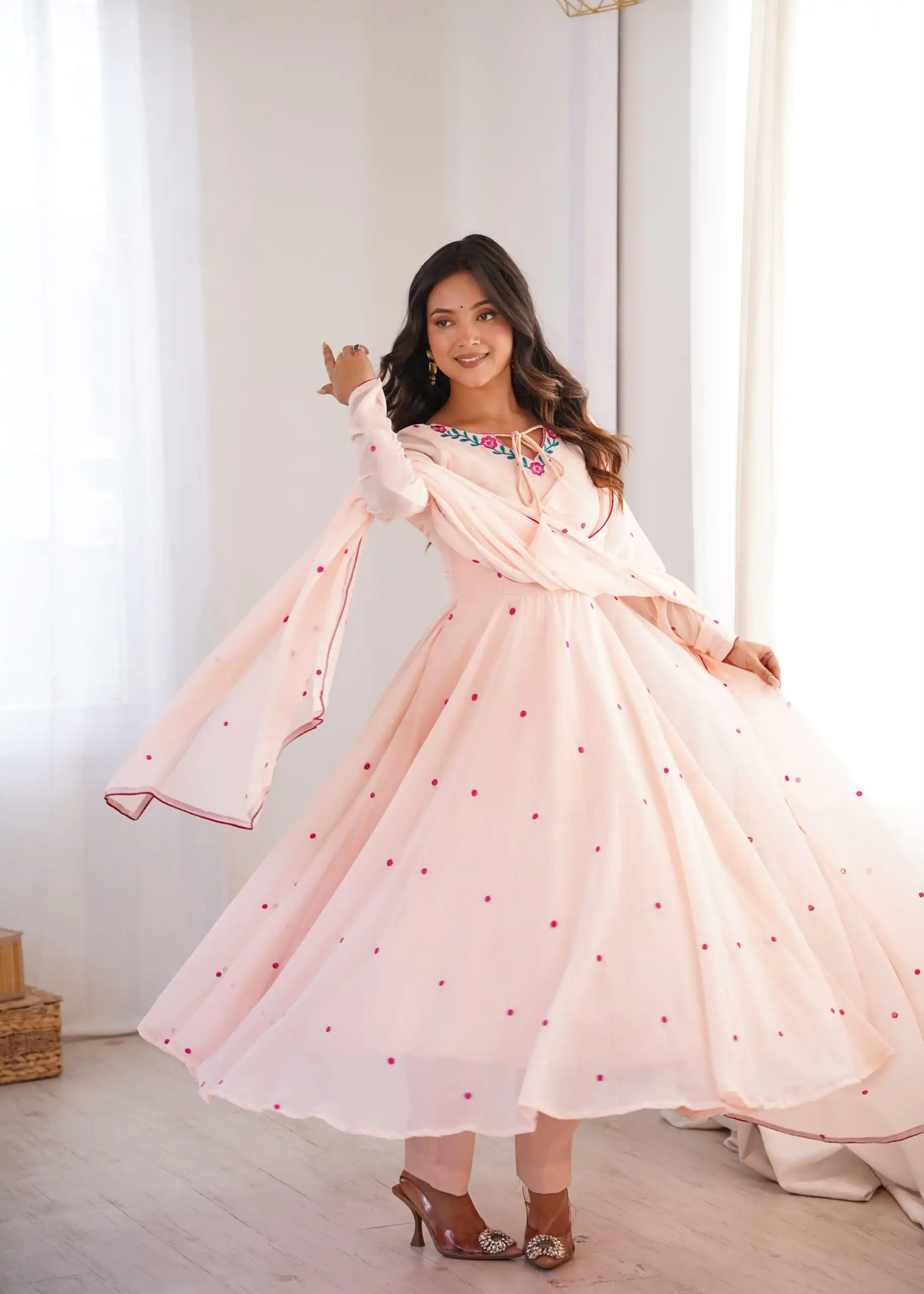Gorgeous Pink Faux Georgette Embroidery Work Anarkali Suit - Image 5