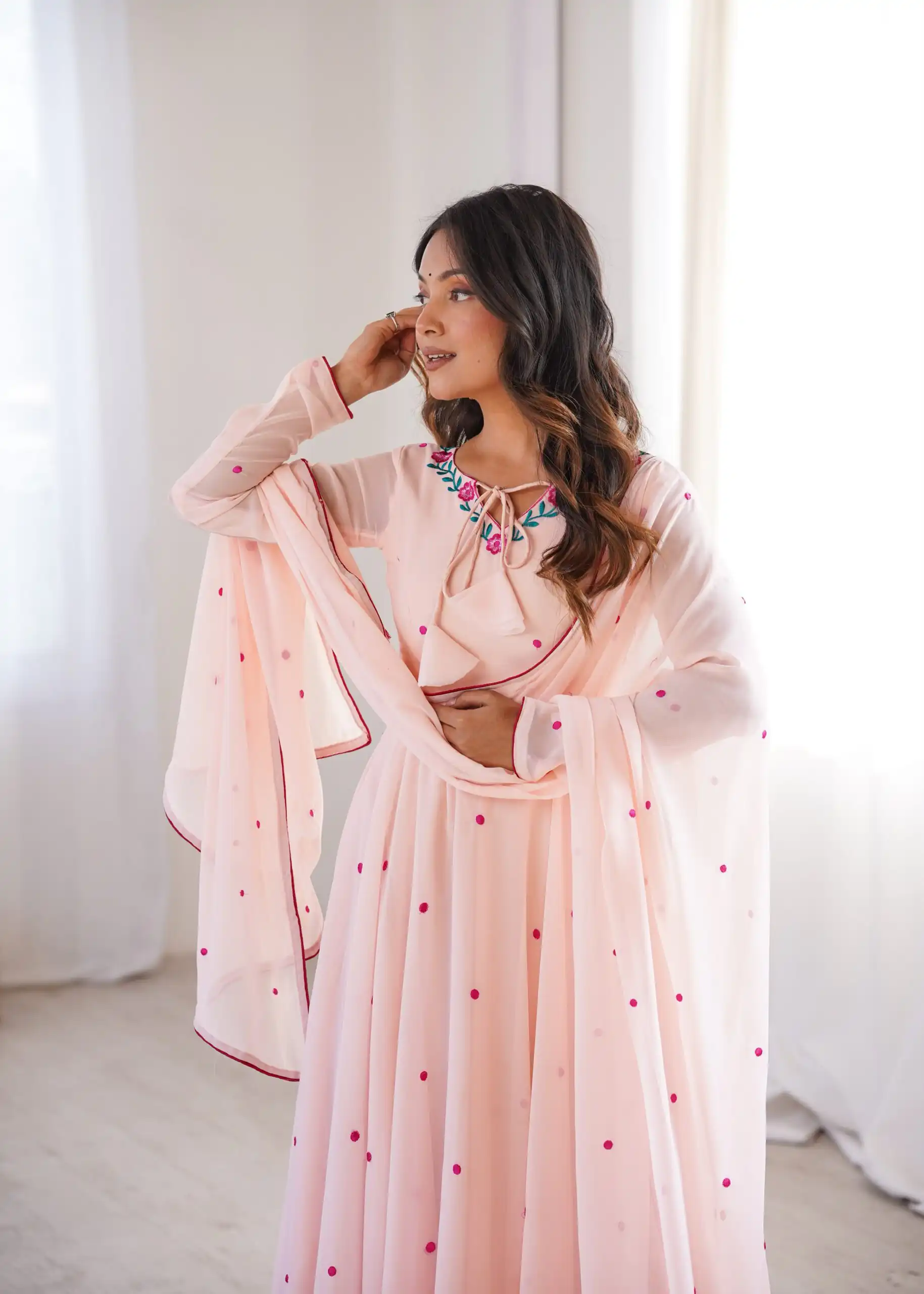 Gorgeous Pink Faux Georgette Embroidery Work Anarkali Suit - Image 11