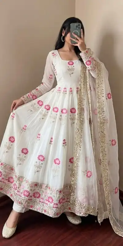 Alternative view of Gorgeous White Faux Georgette Embroider Work Gown
