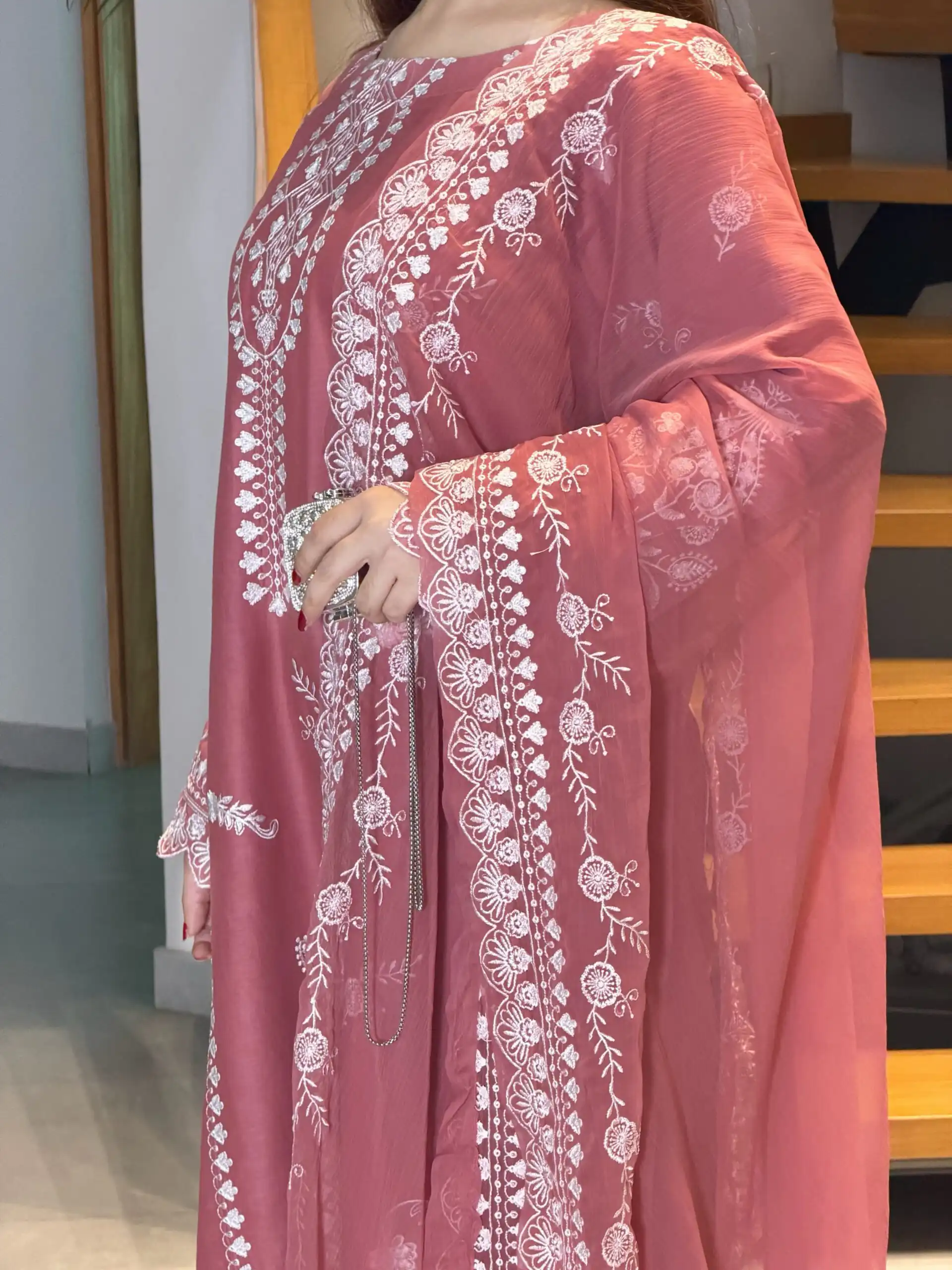 Graceful Peach Mul Chanderi Embroidery Work Salwar Suit - Image 6