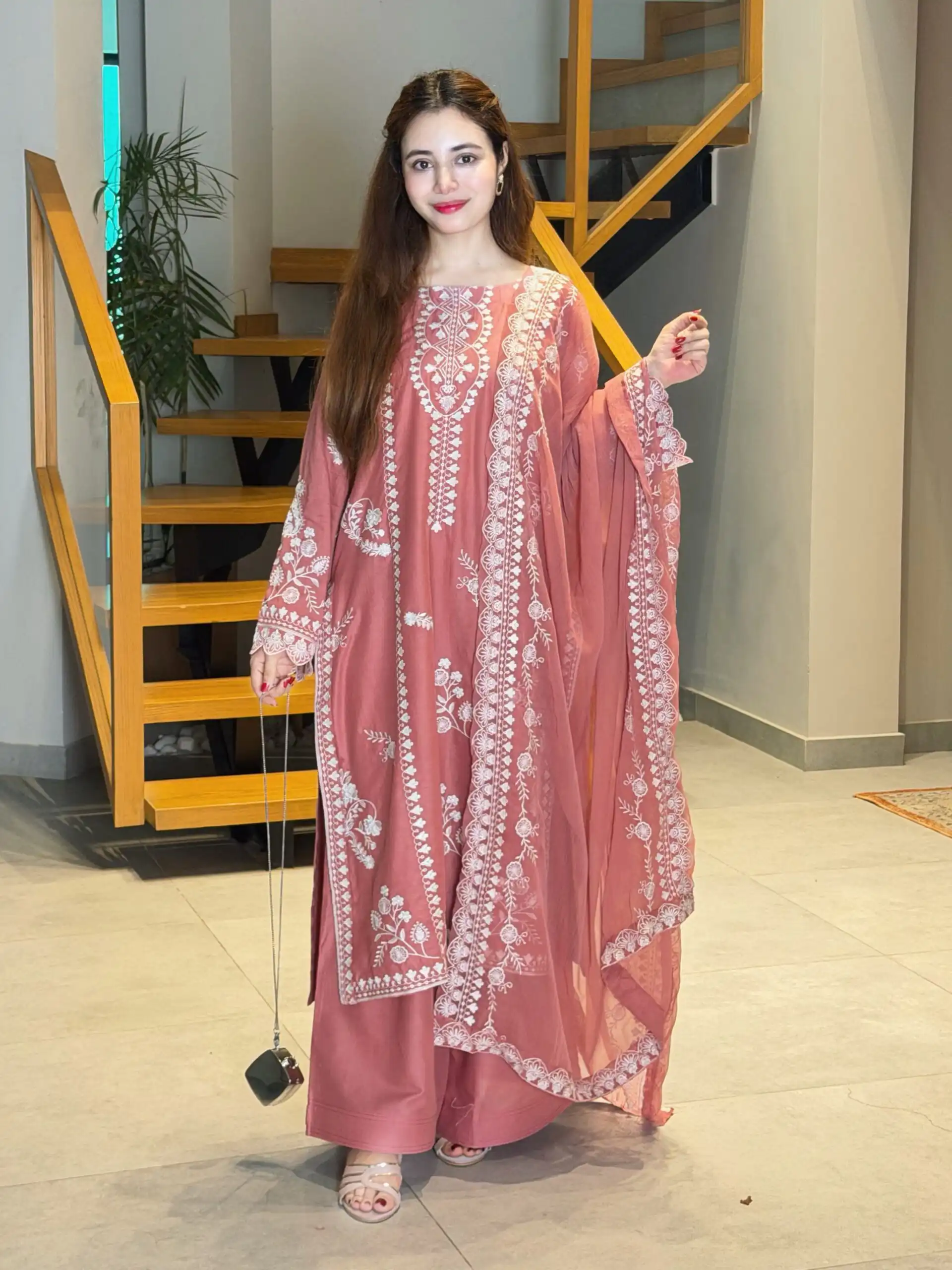 Graceful Peach Mul Chanderi Embroidery Work Salwar Suit - Image 2