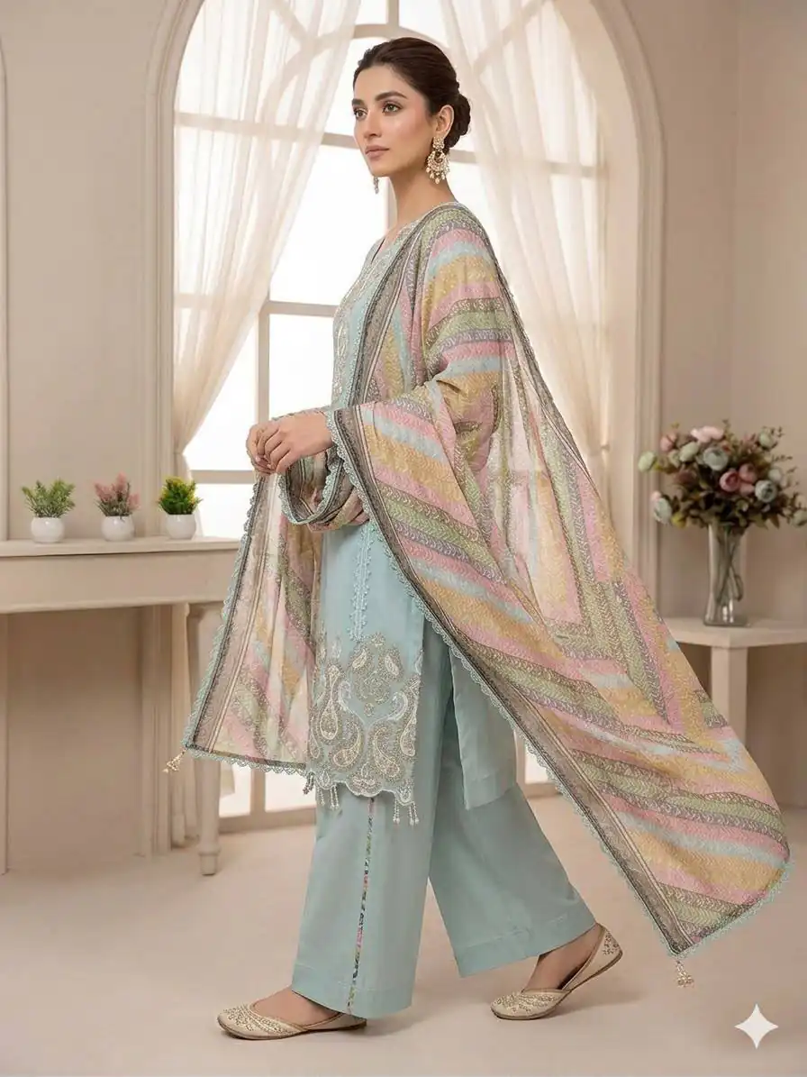 Grand Blue Star Georgette Embroidery Work Salwar Suit - Image 3