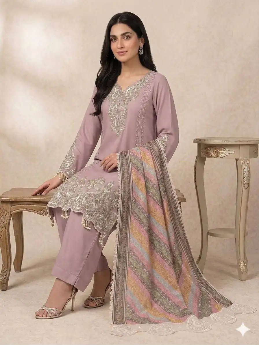 Grand Pink Star Georgette Embroidery Work Salwar Suit - Image 3