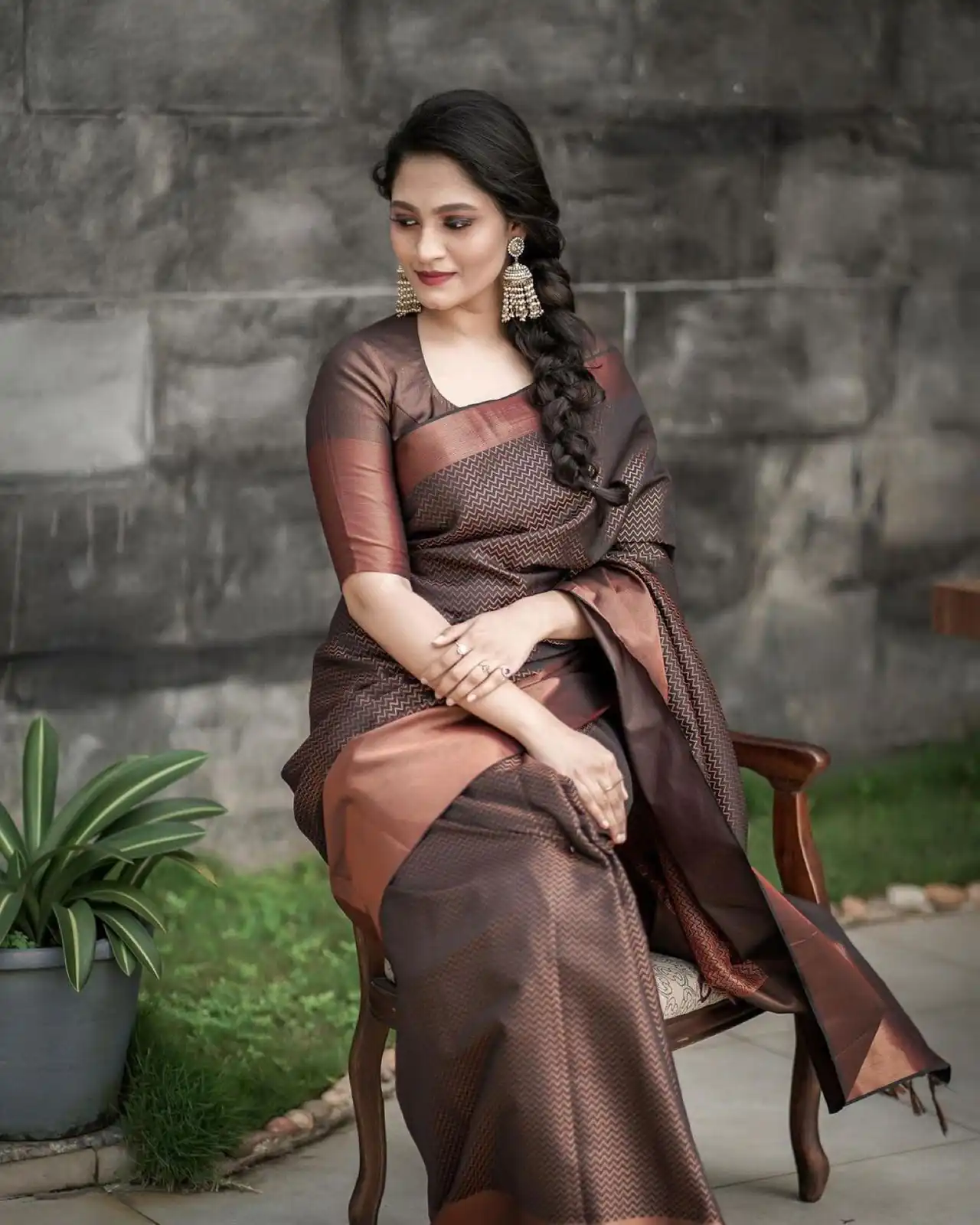 Magical Brown Soft Lichi Jacquard Work Saree - Image 13