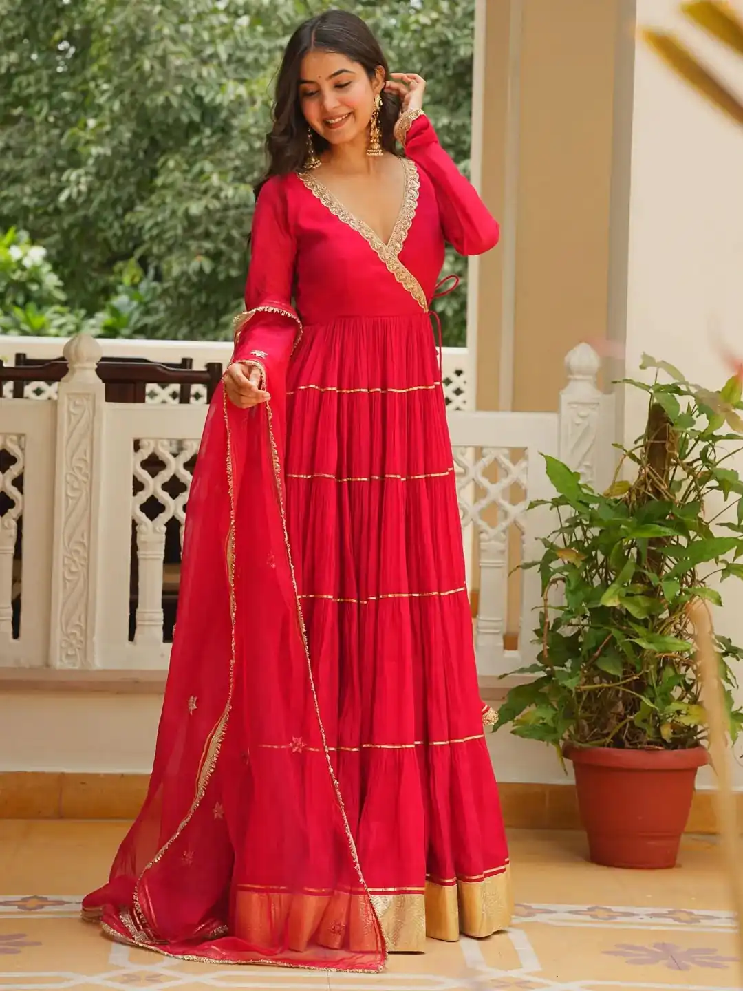 Magical Red Georgette Gotta Patti Work Gown - Image 3