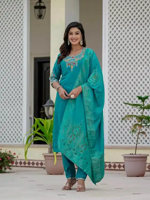 Nice Firozi Roman Silk Sequins Work Salwar Suit