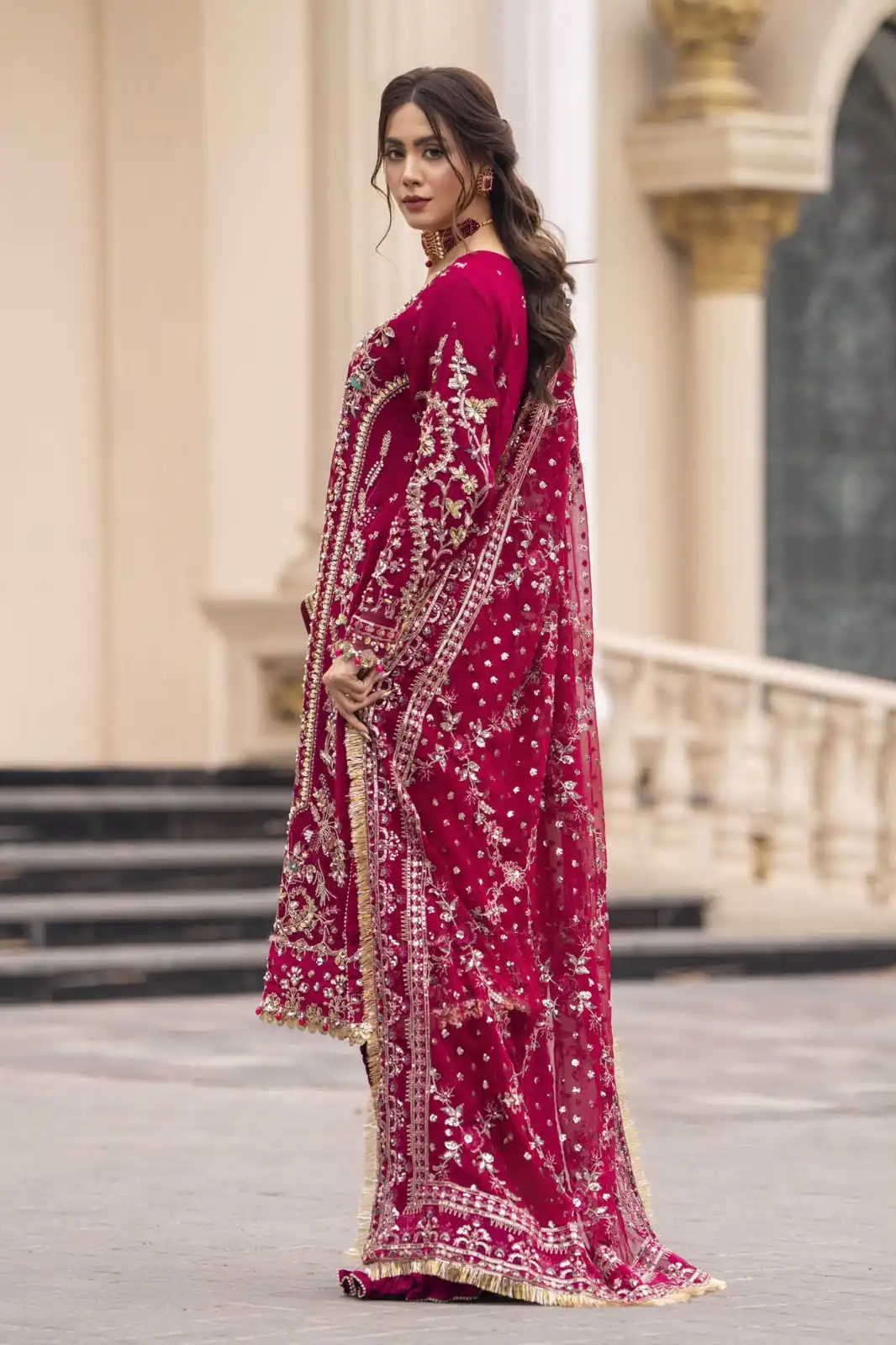 Perfect Maroon Faux Georgette Thread Work Salwar Suit - Image 4