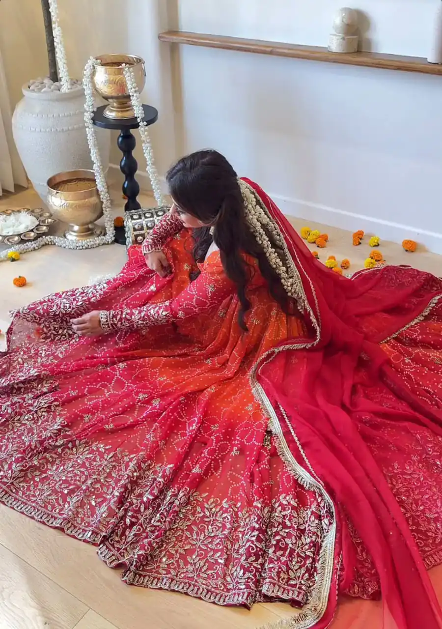 Perfect Red Faux Georgette Thread Work Salwar Suit - Image 6